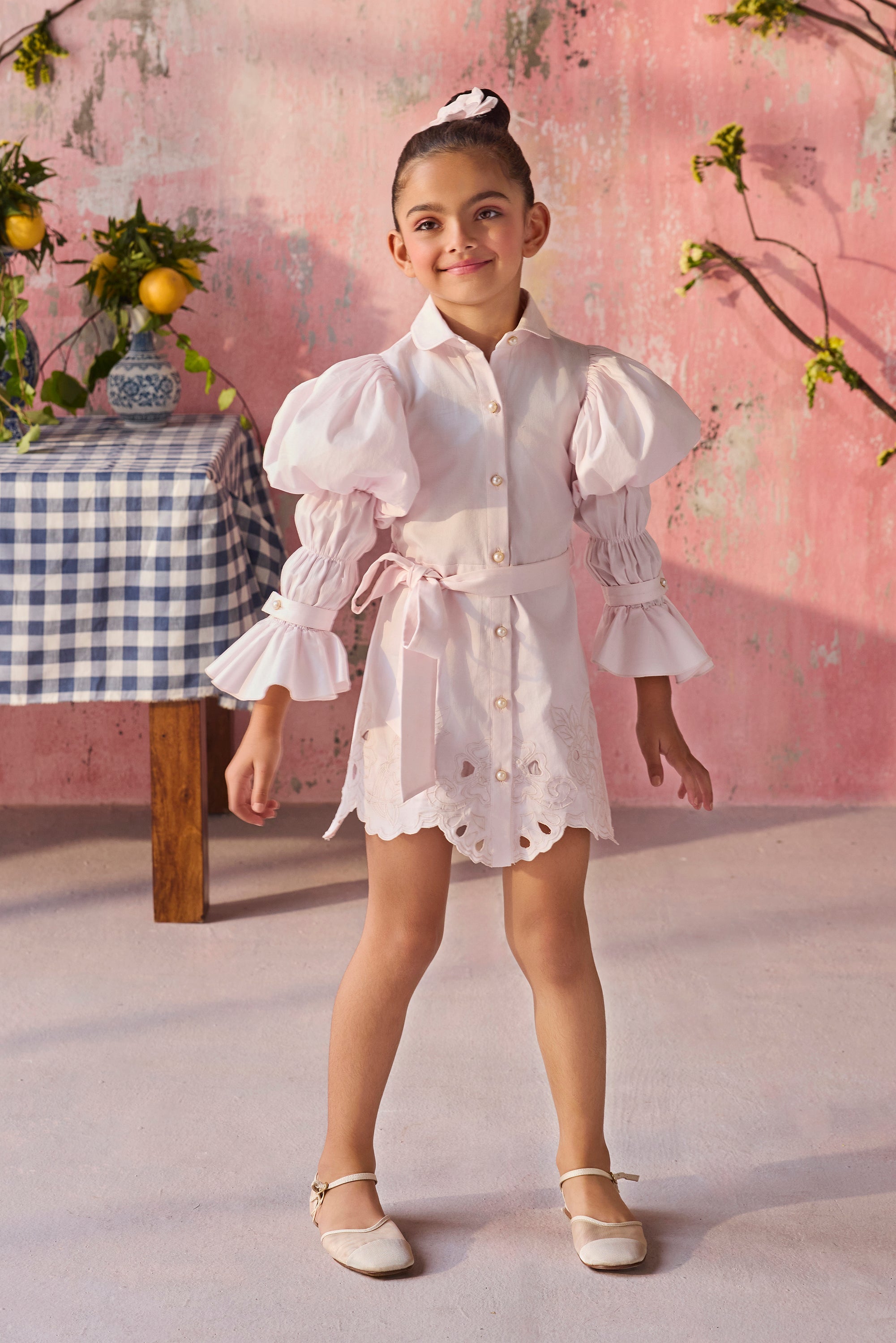 cotton eyelet dress pink princess Eyelet Girl's Cotton Dress for Special Occasions
