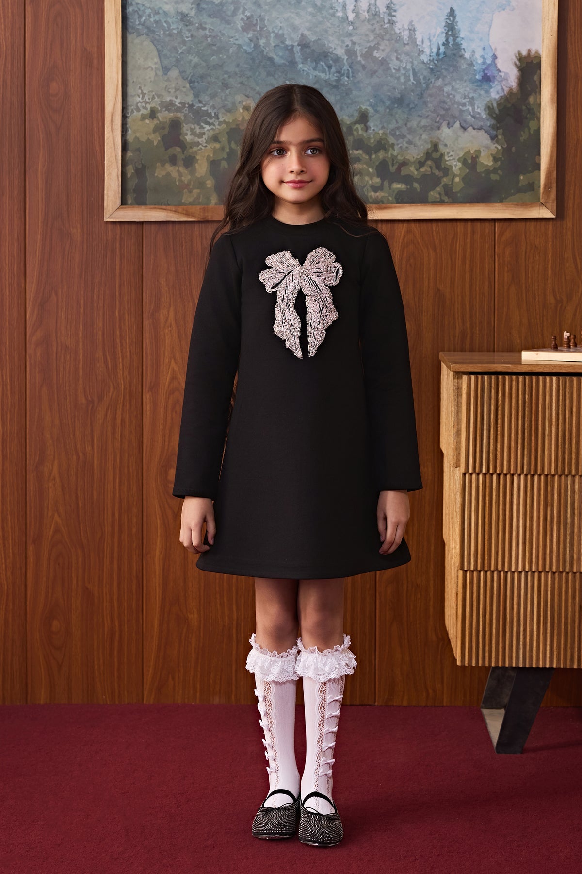 black sequin bow dress Shift Layers of inky black