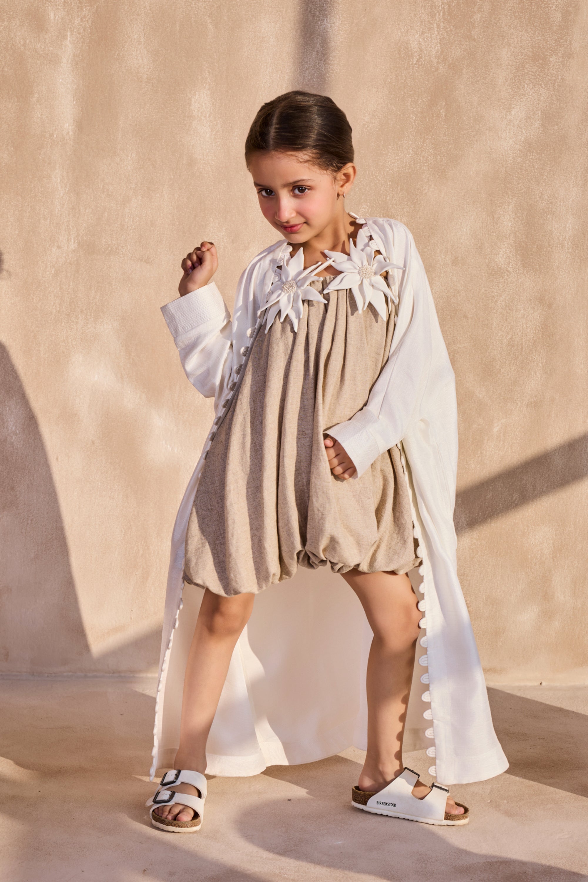 chinese dress ladies Lily Linen Dress with Salena White Cape