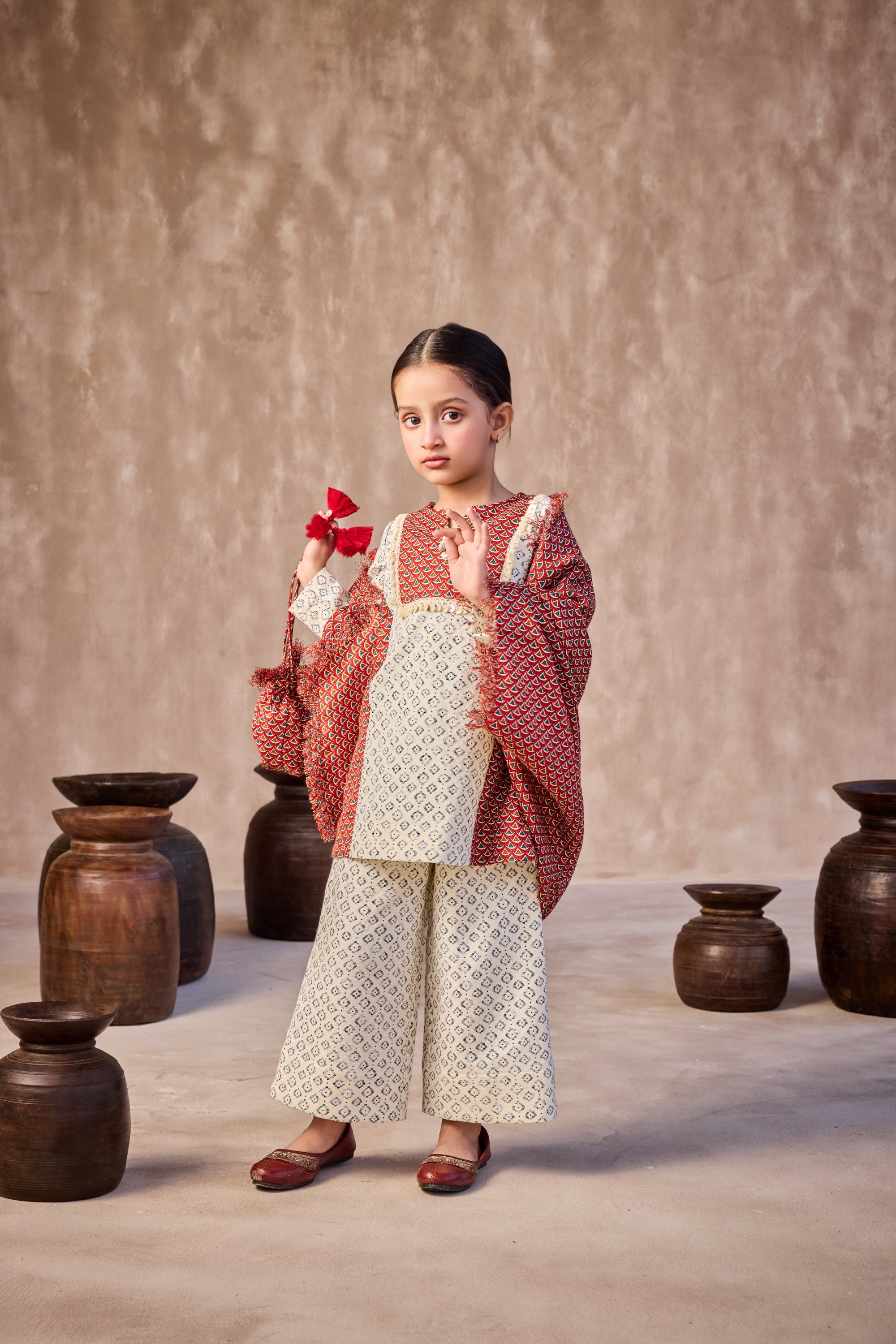 The Aisha Printed Set with Red Printed Cape (Sale)