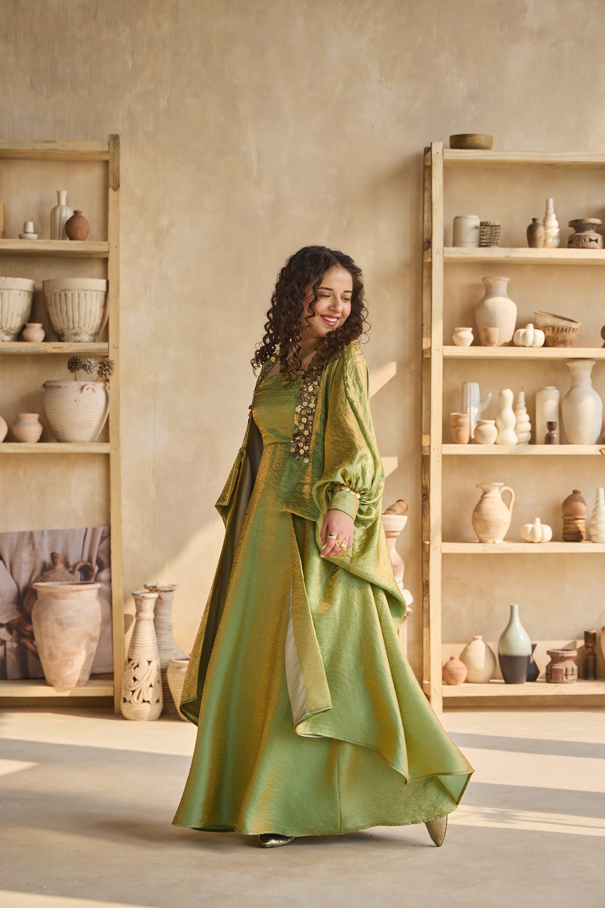 Sage Shimmer Jacket with Dress (Set of 2)