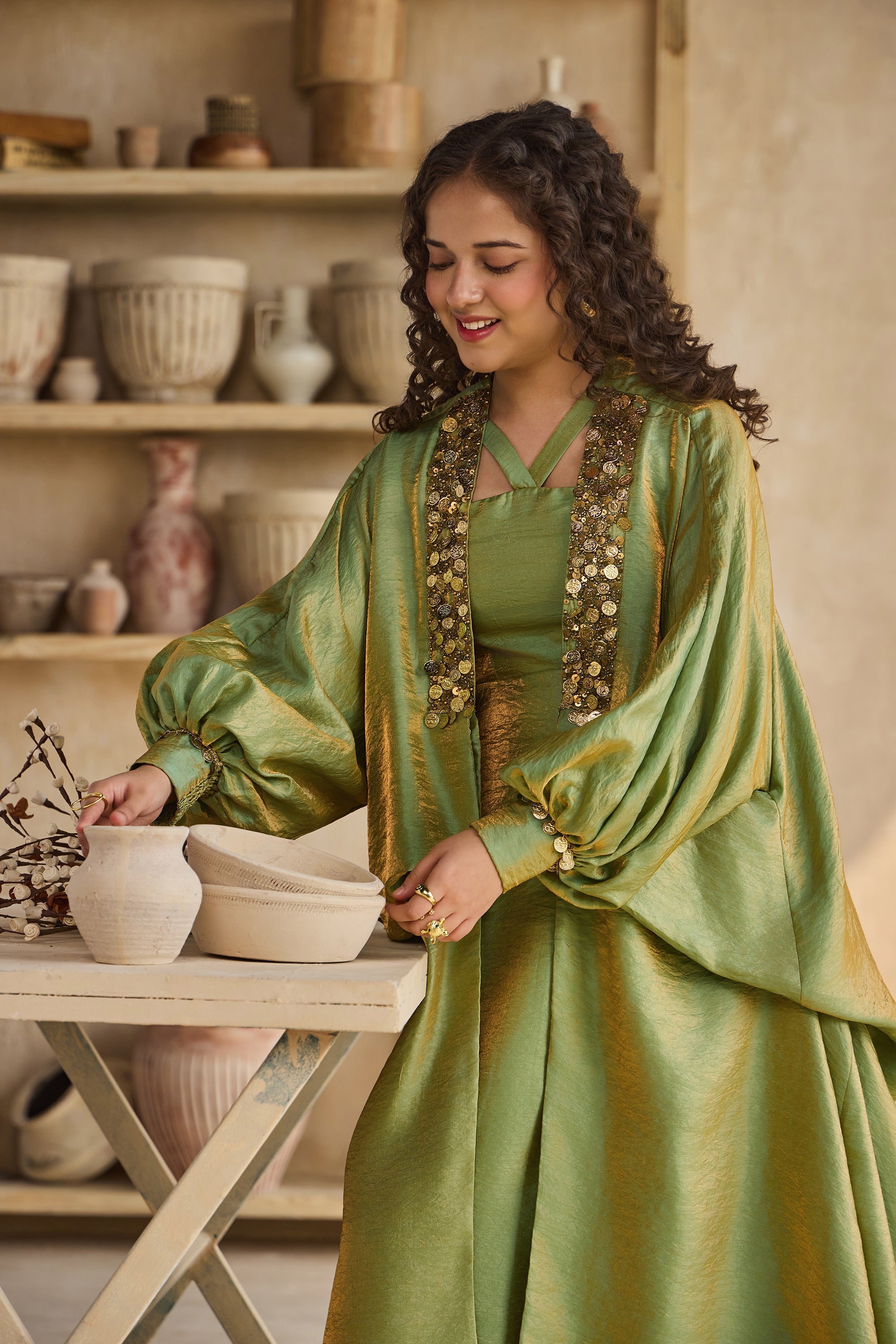 Sage Shimmer Jacket with Dress (Set of 2)