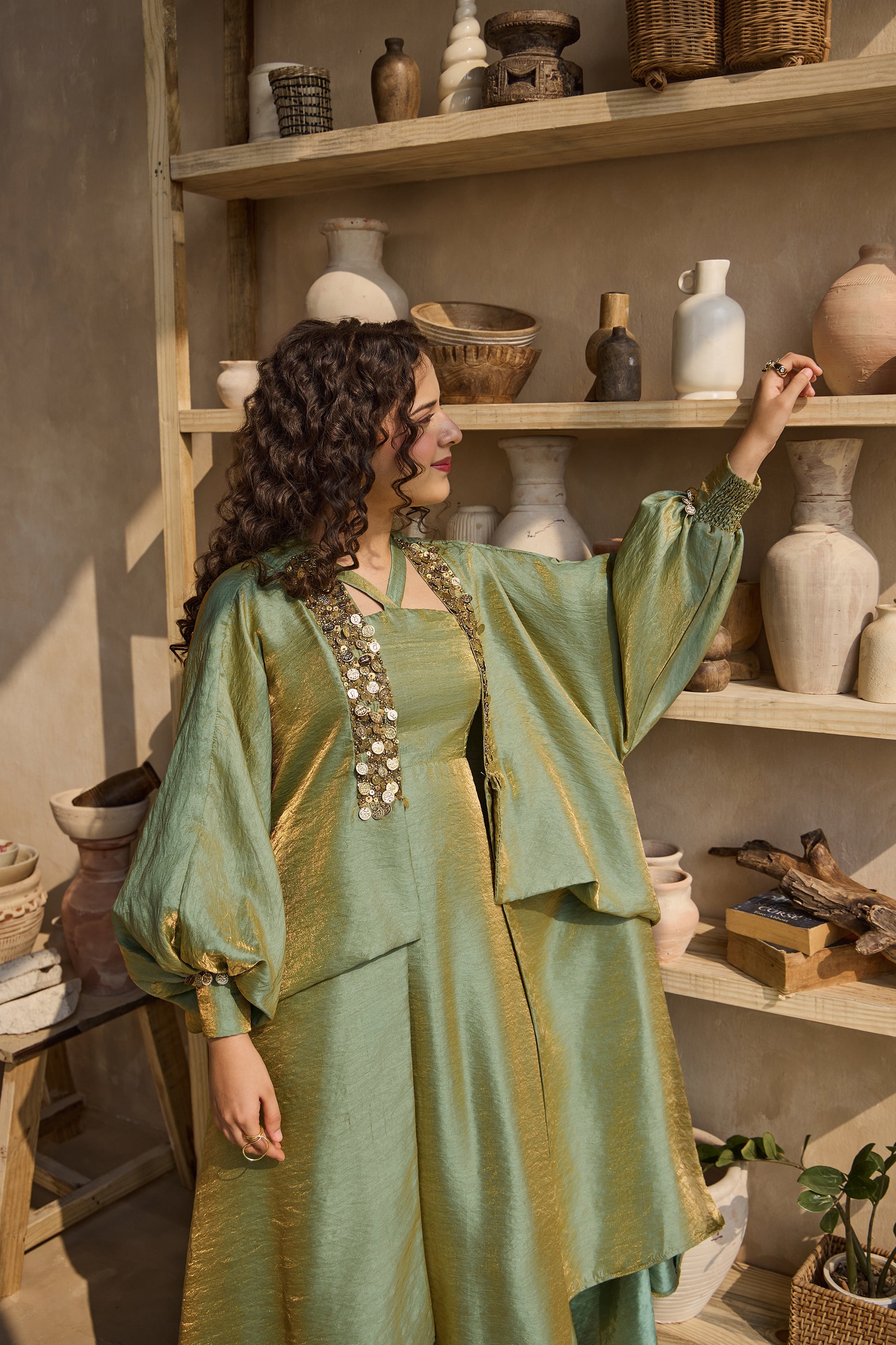 Sage Shimmer Jacket with Dress (Set of 2)