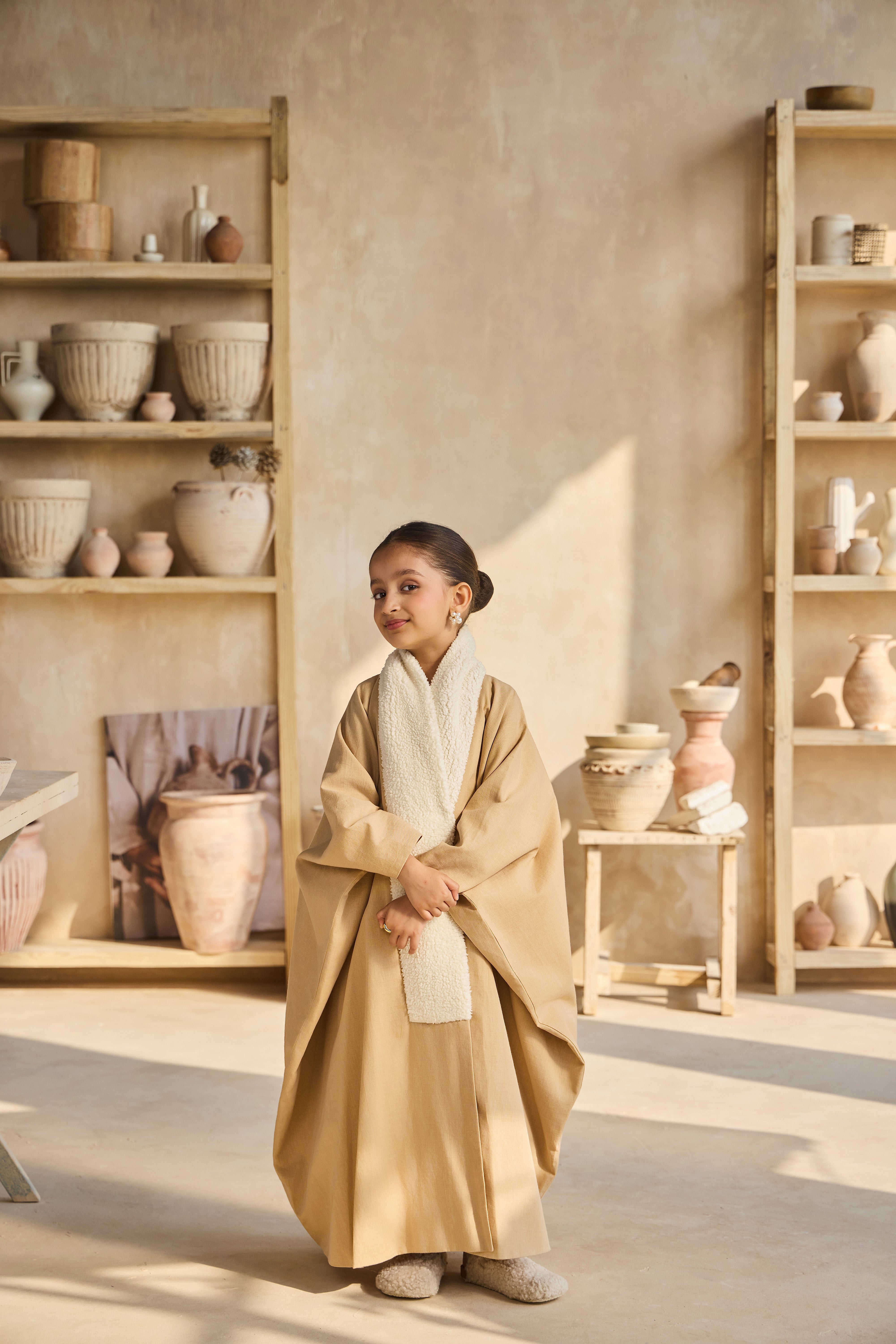 Afra Linen Dress & Varena Linen Cape with Fur Collar (Set of 2)