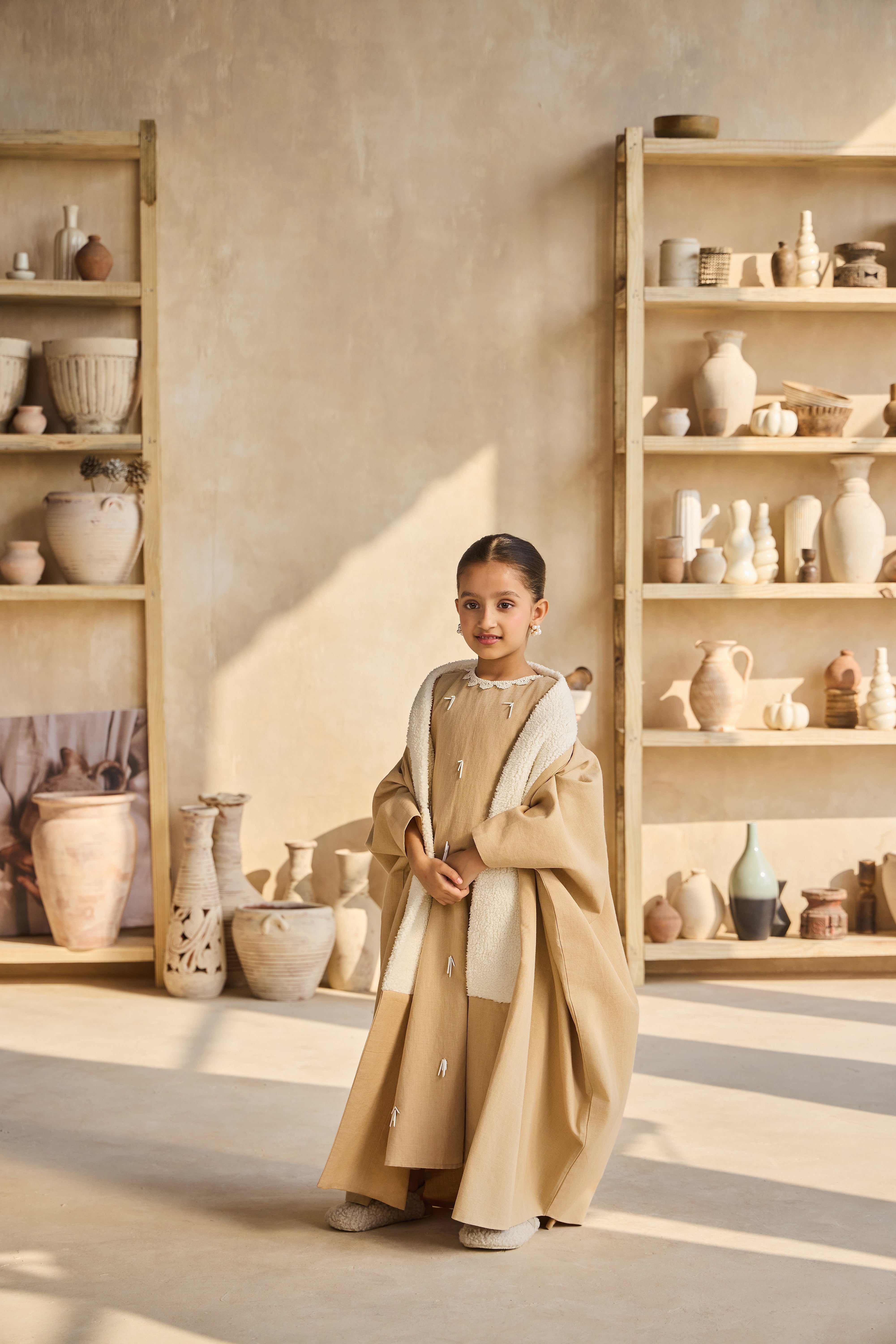 Afra Linen Dress & Varena Linen Cape with Fur Collar (Set of 2)