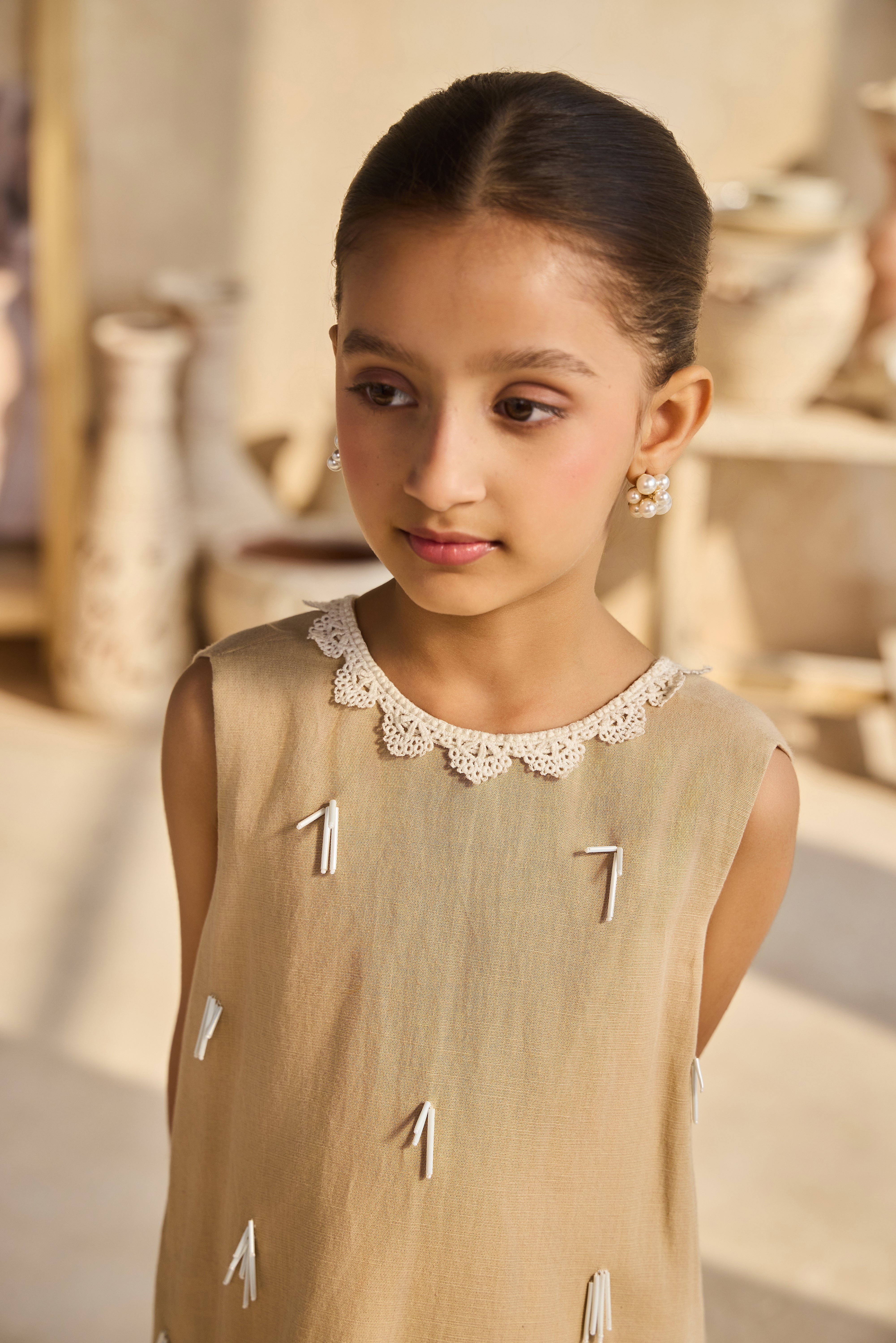 Afra Linen Dress & Varena Linen Cape with Fur Collar (Set of 2)