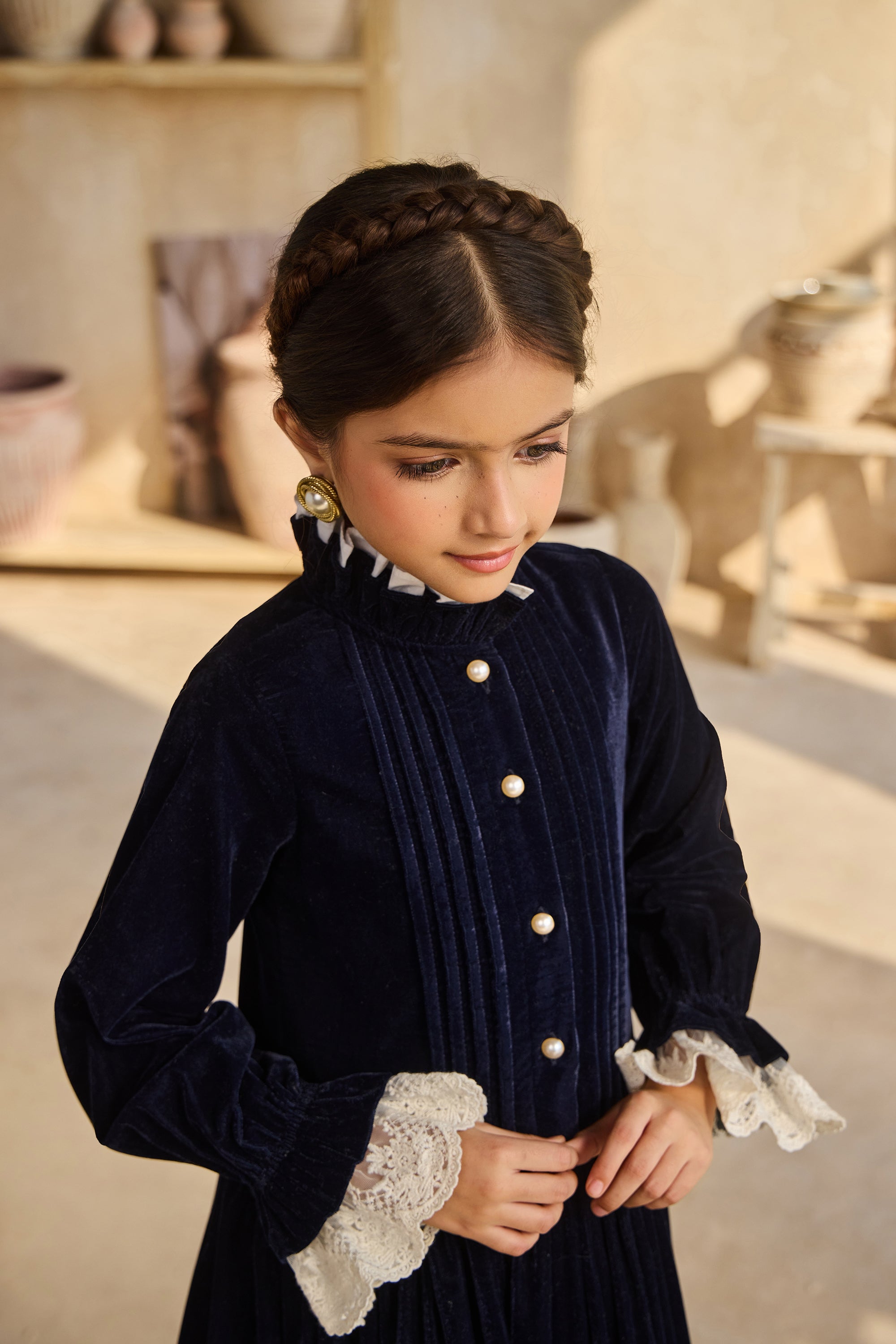 The Lacy Velvet Taylor Long Dress (Navy Blue)