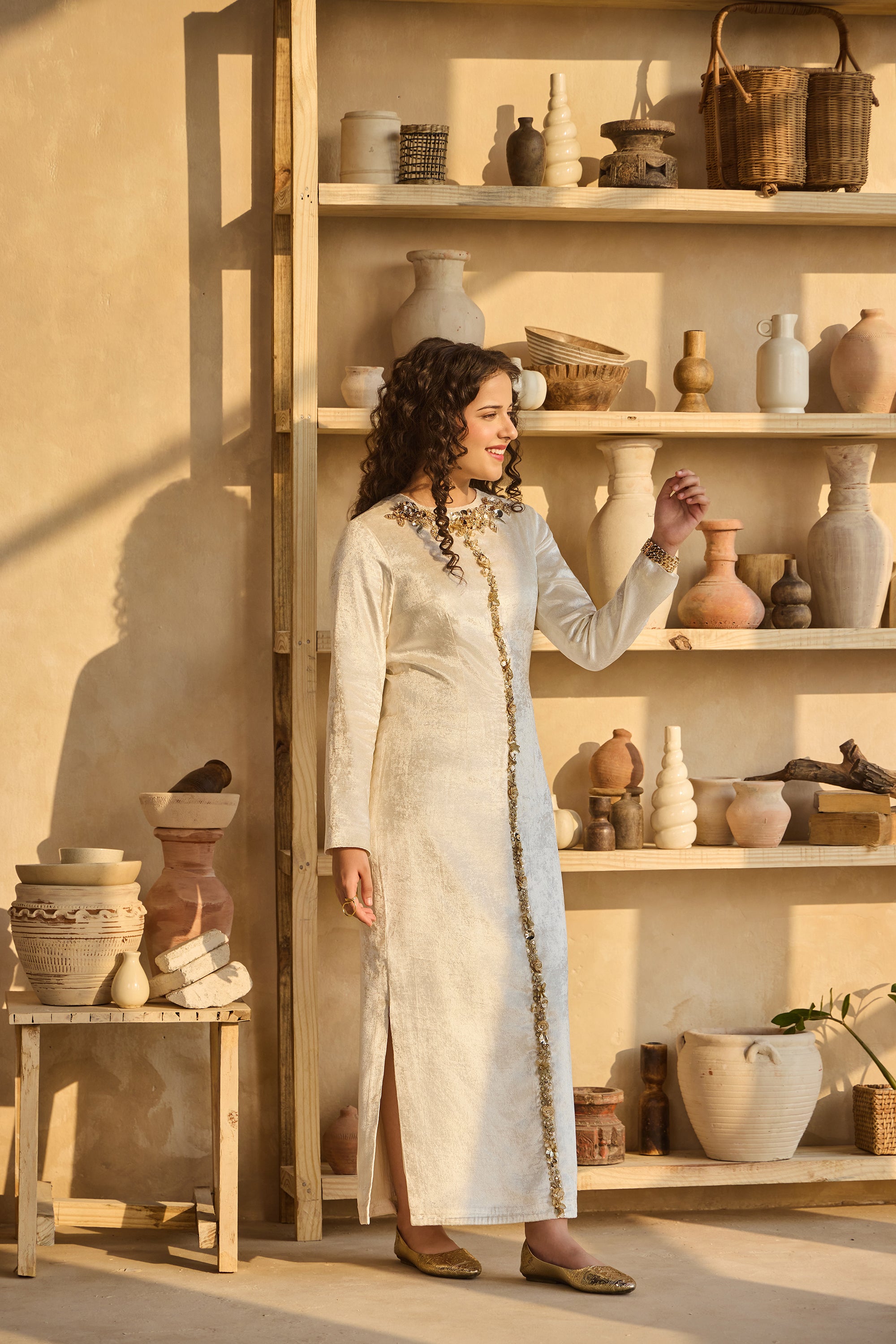 Serene Off White Dress with Scarf (Set of 2)