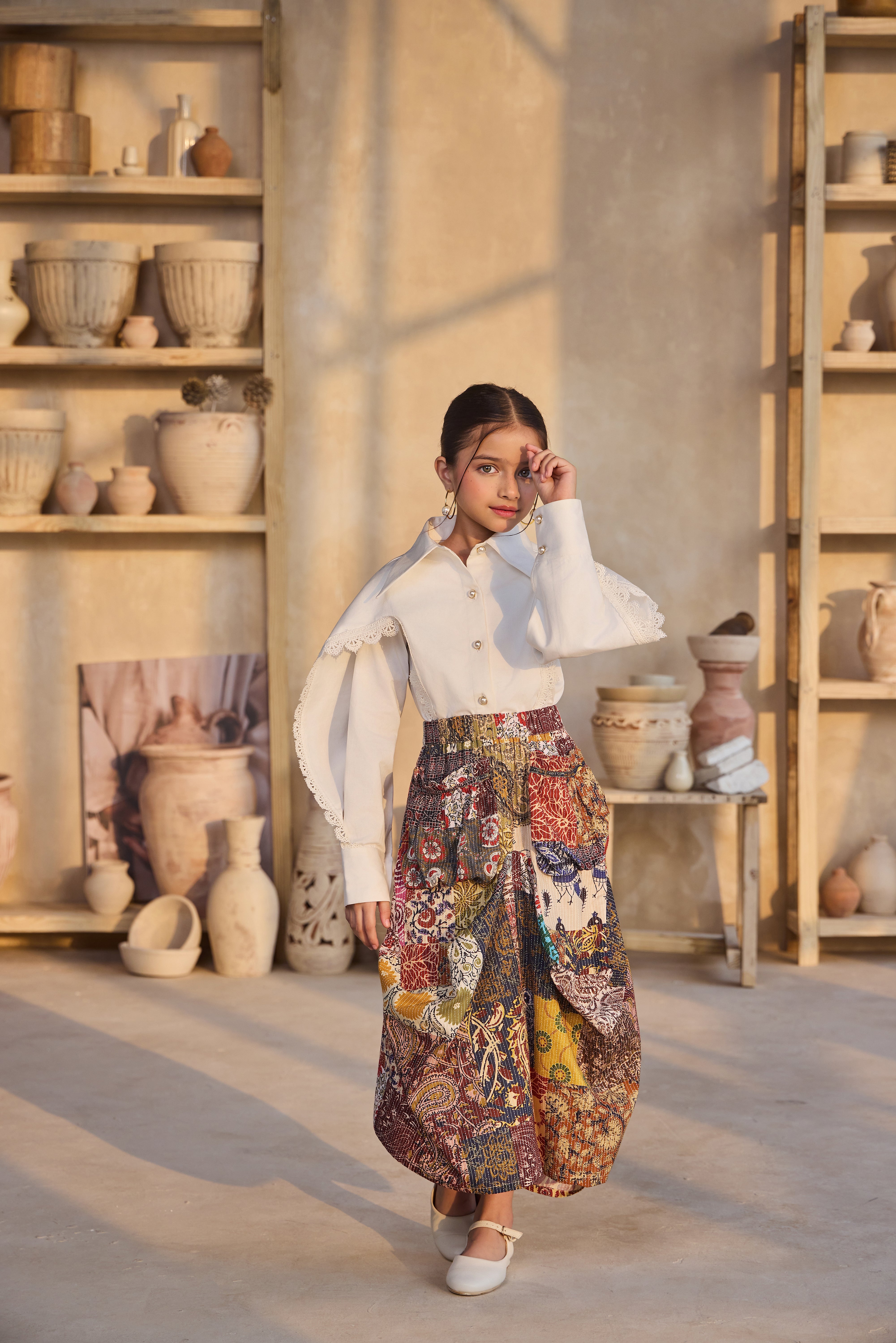 Inaya Lace Shirt with Mosaic Dhoti Skirt (Set of 2)