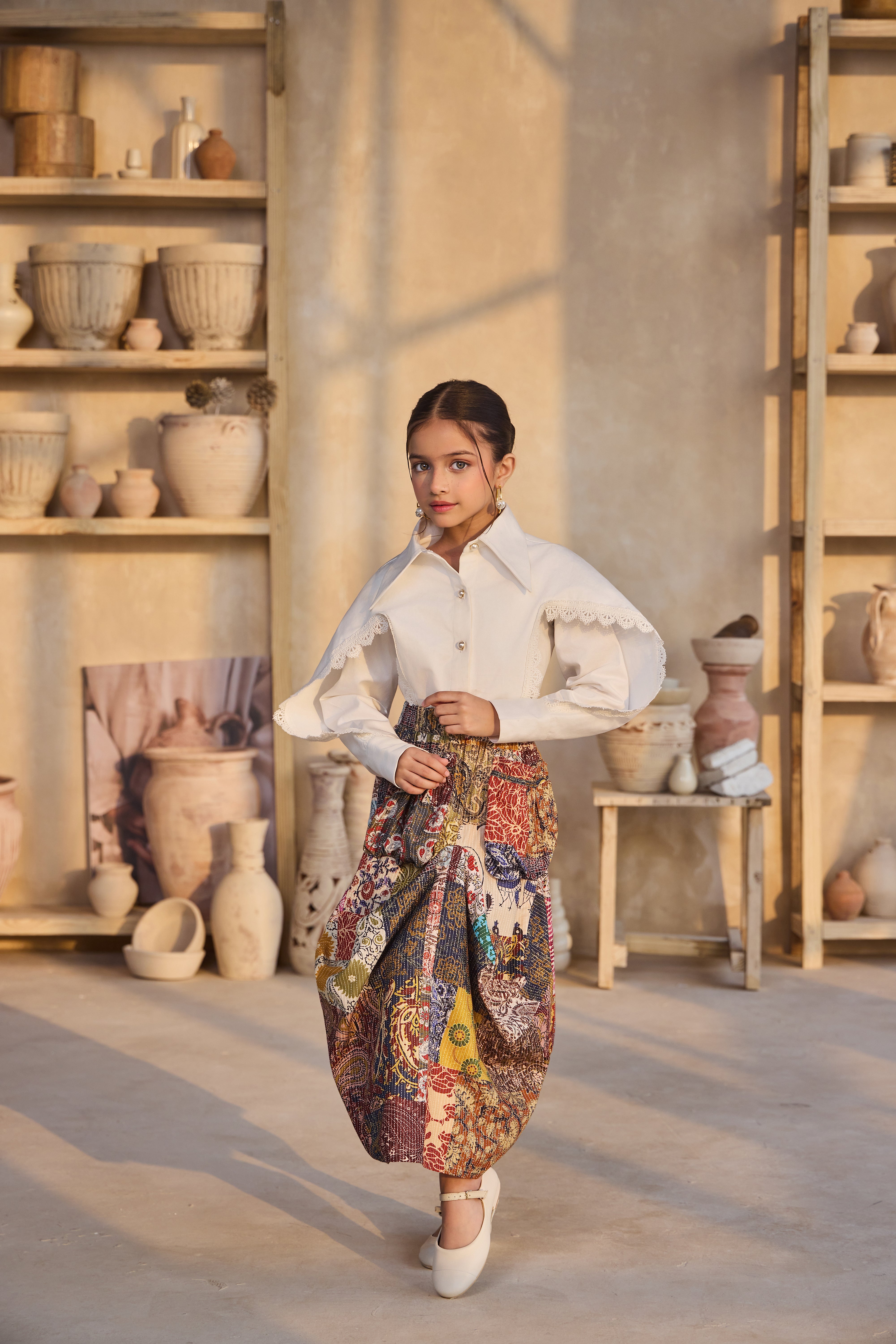 Inaya Lace Shirt with Mosaic Dhoti Skirt (Set of 2)
