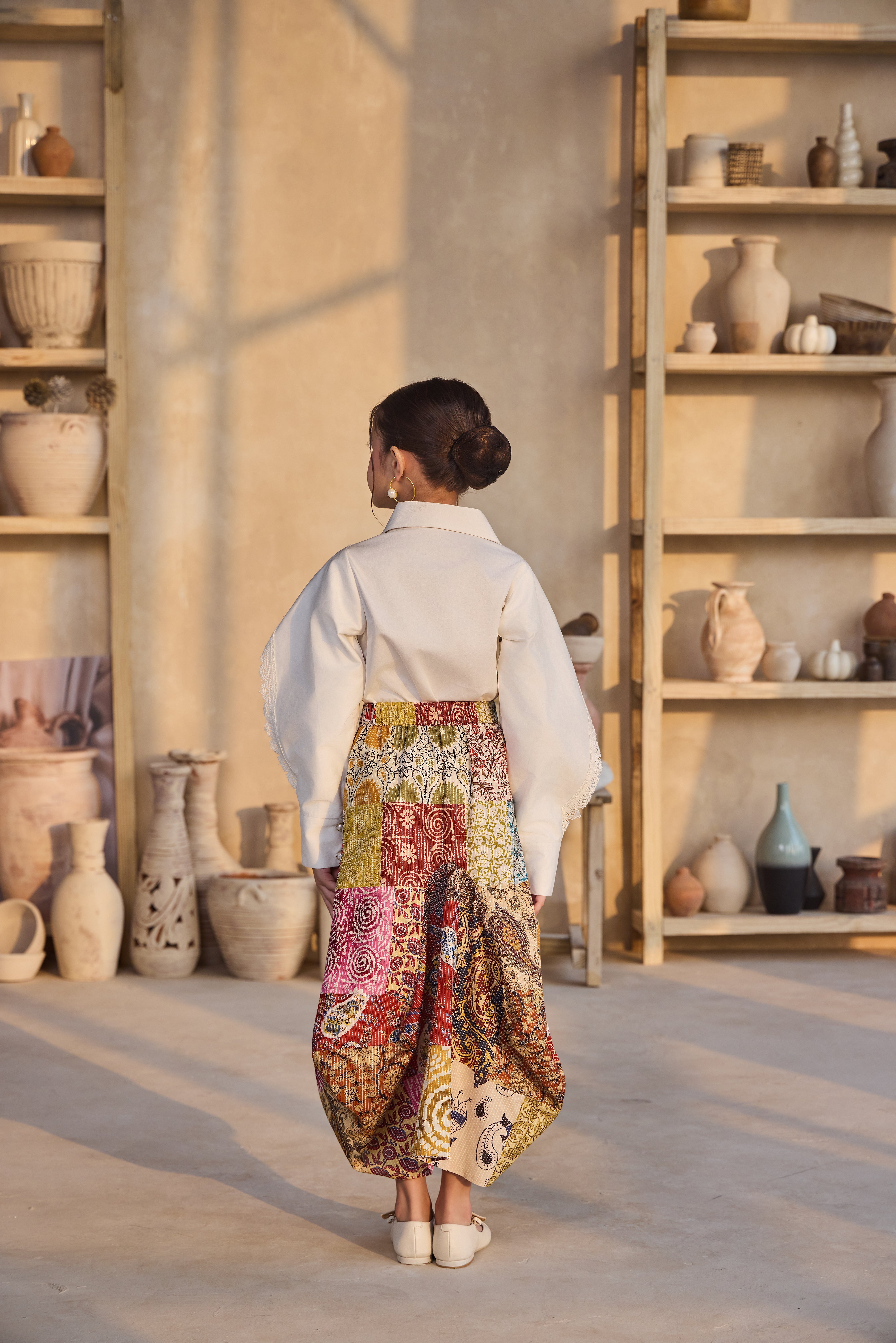 Inaya Lace Shirt with Mosaic Dhoti Skirt (Set of 2)