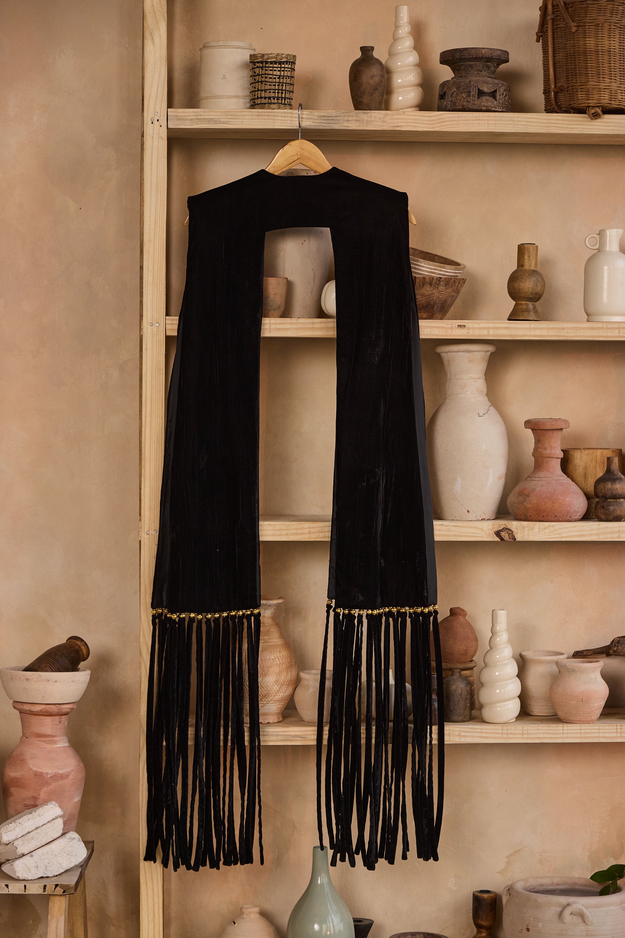Alaida Black Fringe Cape