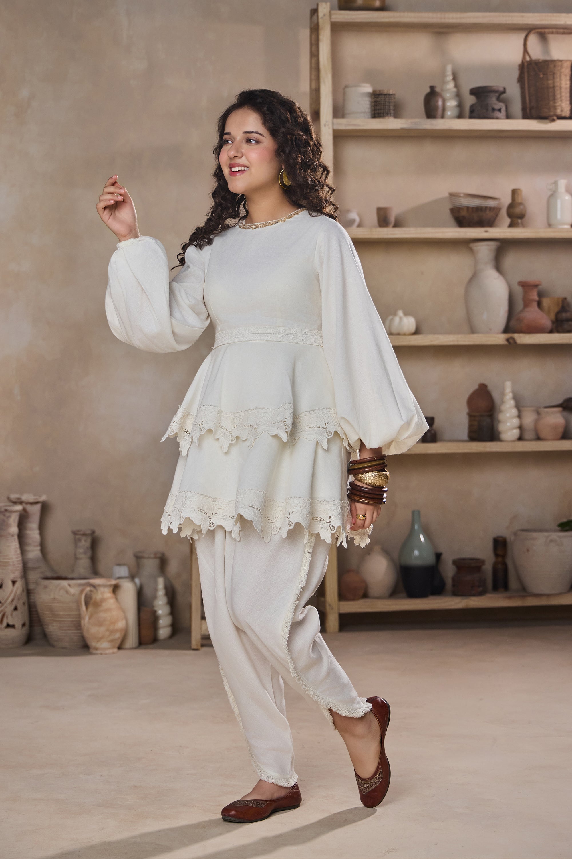 Elza Peplum Top with Dhoti (Set of 2)