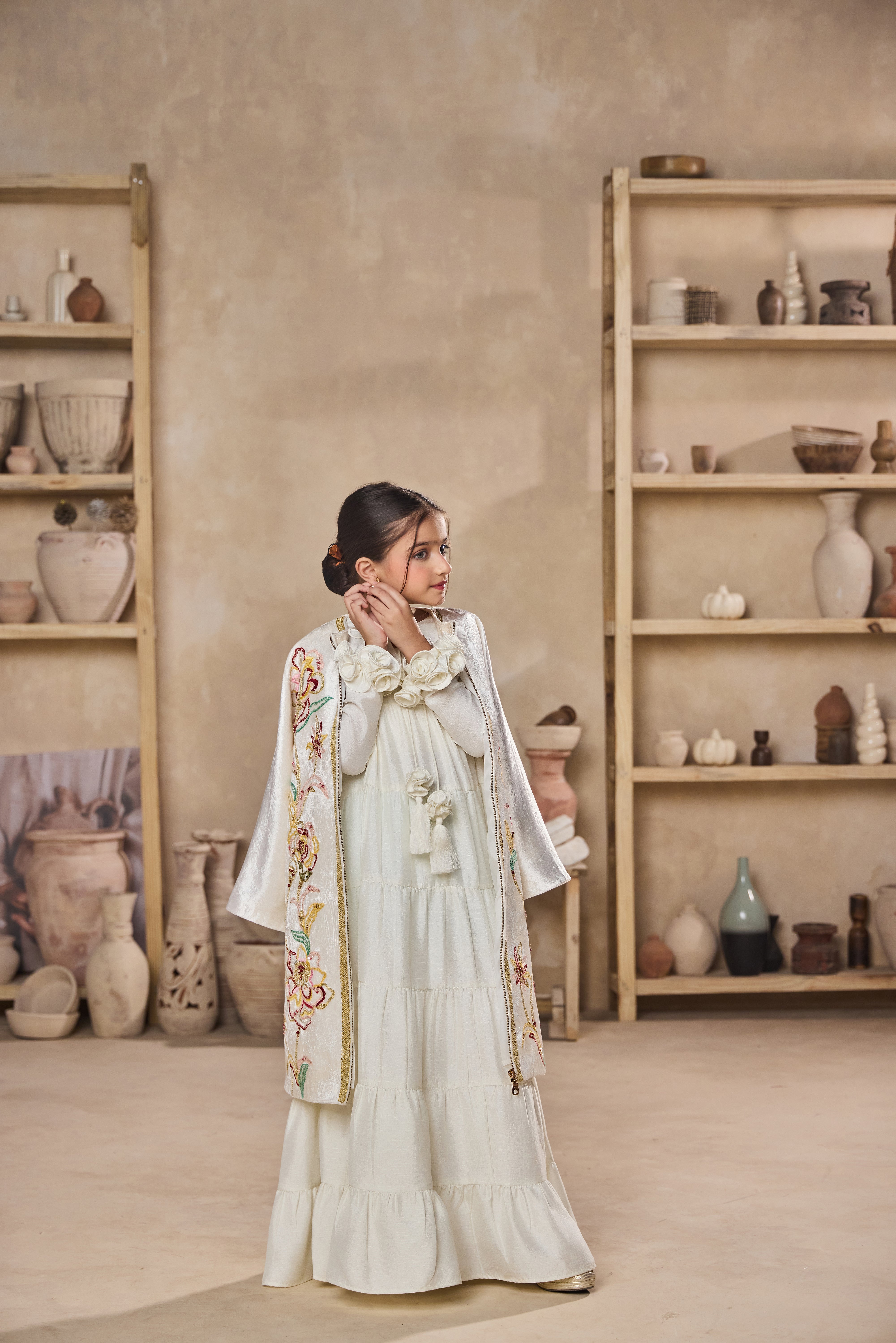 Maliah Jacket with Jasira Off White Rose Jalabiya