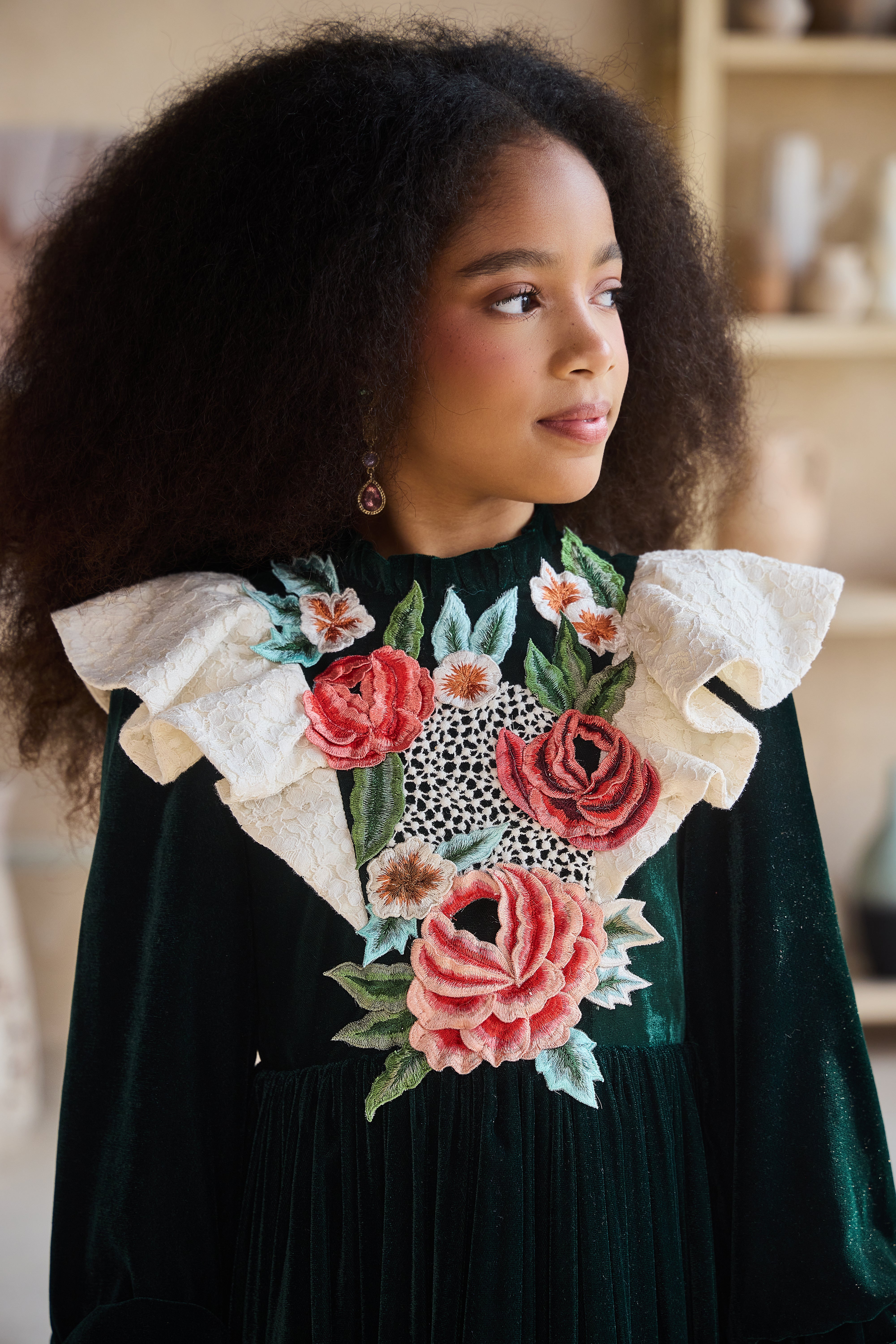 Narina Flower Green Velvet Dress