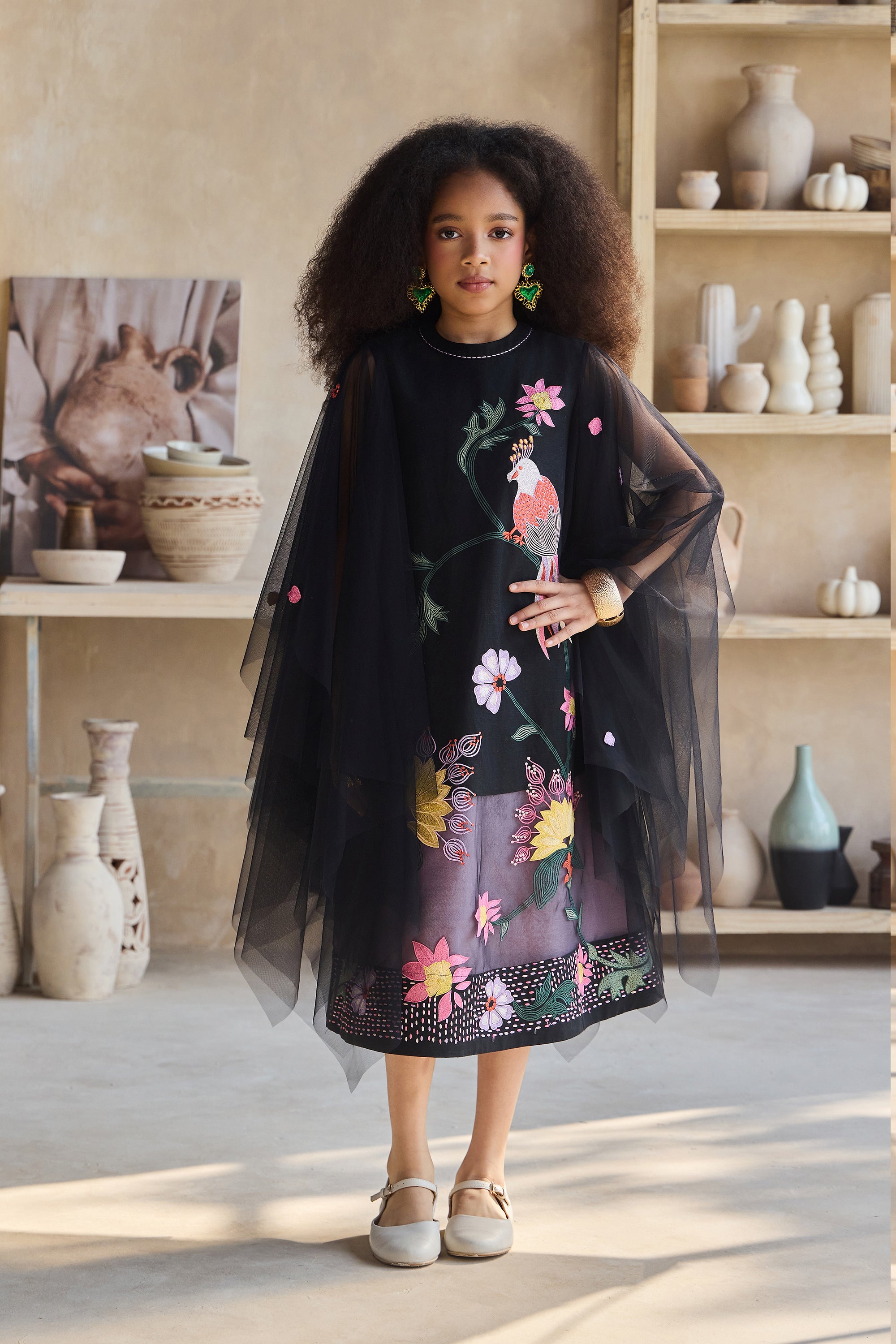 Nuria Black Embroidered Dress