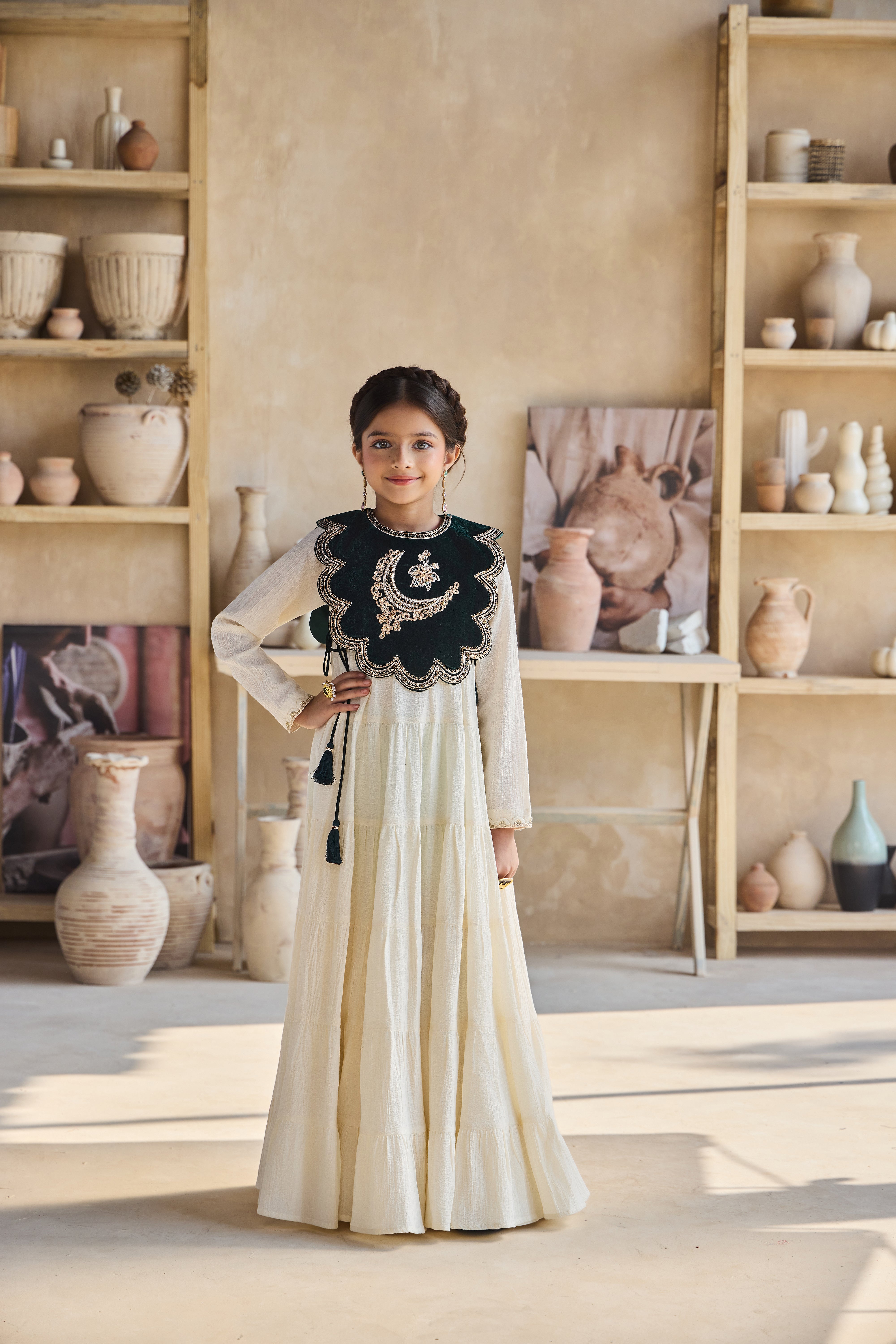 Emerina Dark Green Cape with Cia Full Sleeves Jalabiya (Set of 2)