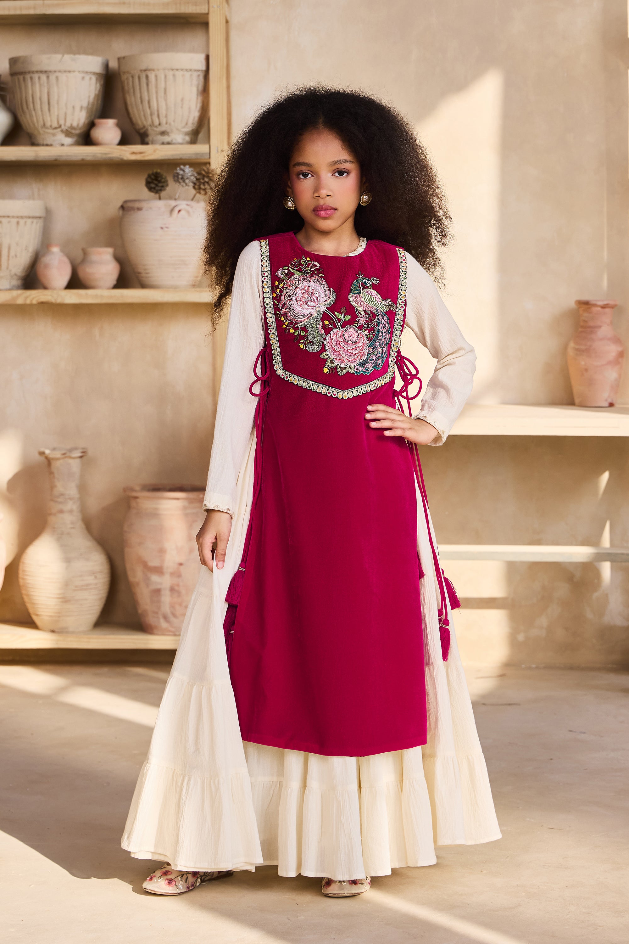 Falak Peacock Cape with Cia Full Sleeves Jalabiya (Set of 2)