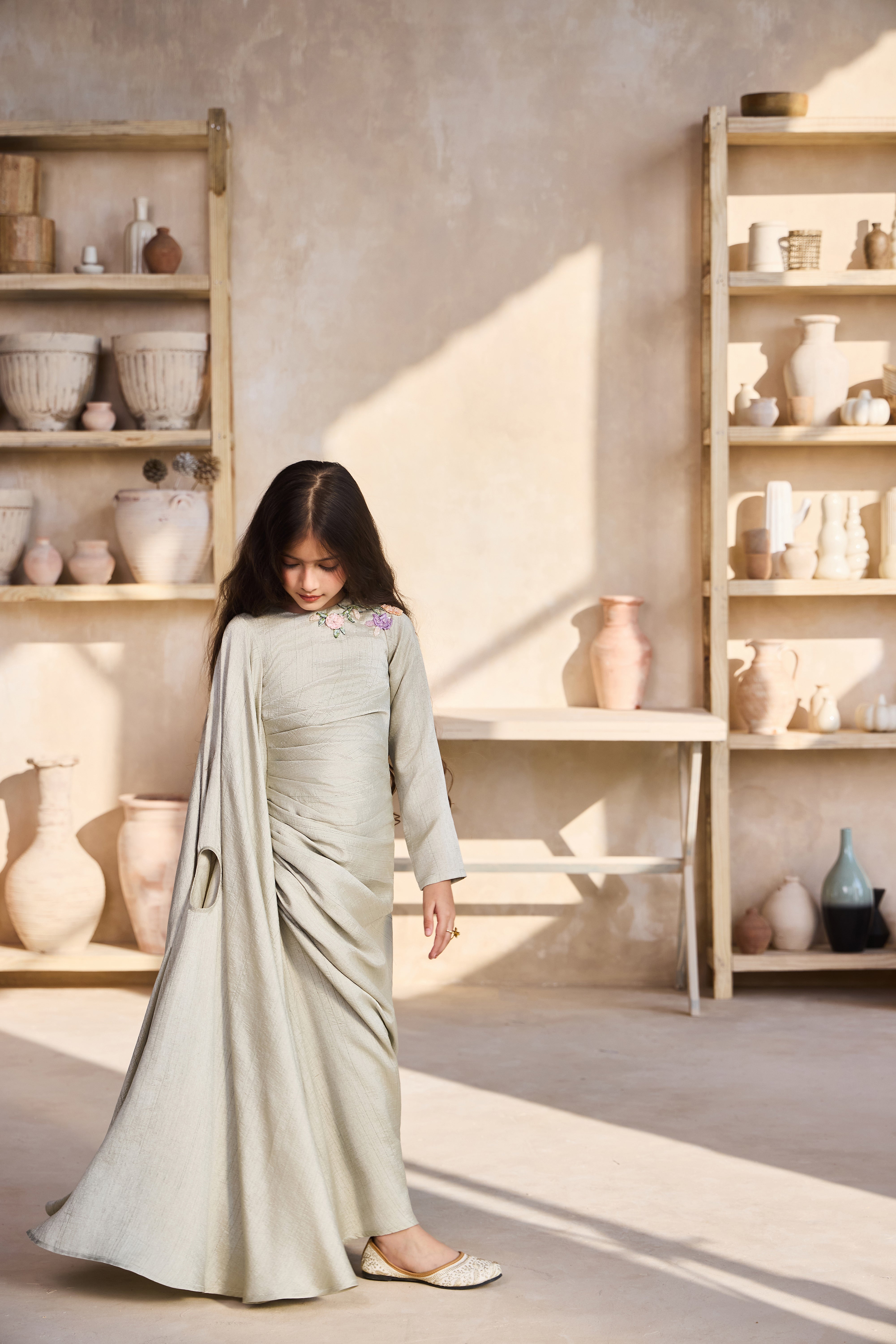 Ferish Drape Pista Green Dress