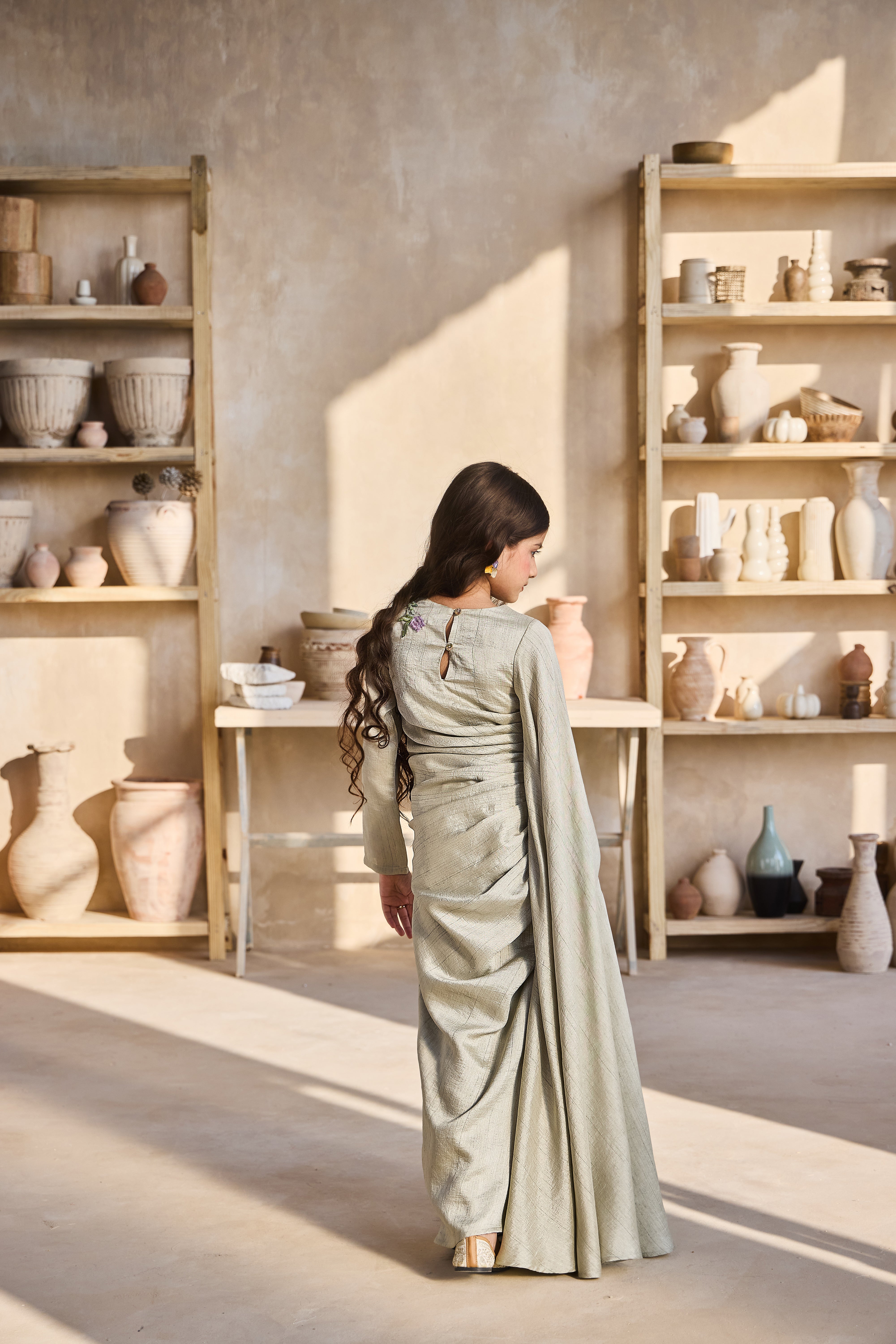 Ferish Drape Pista Green Dress