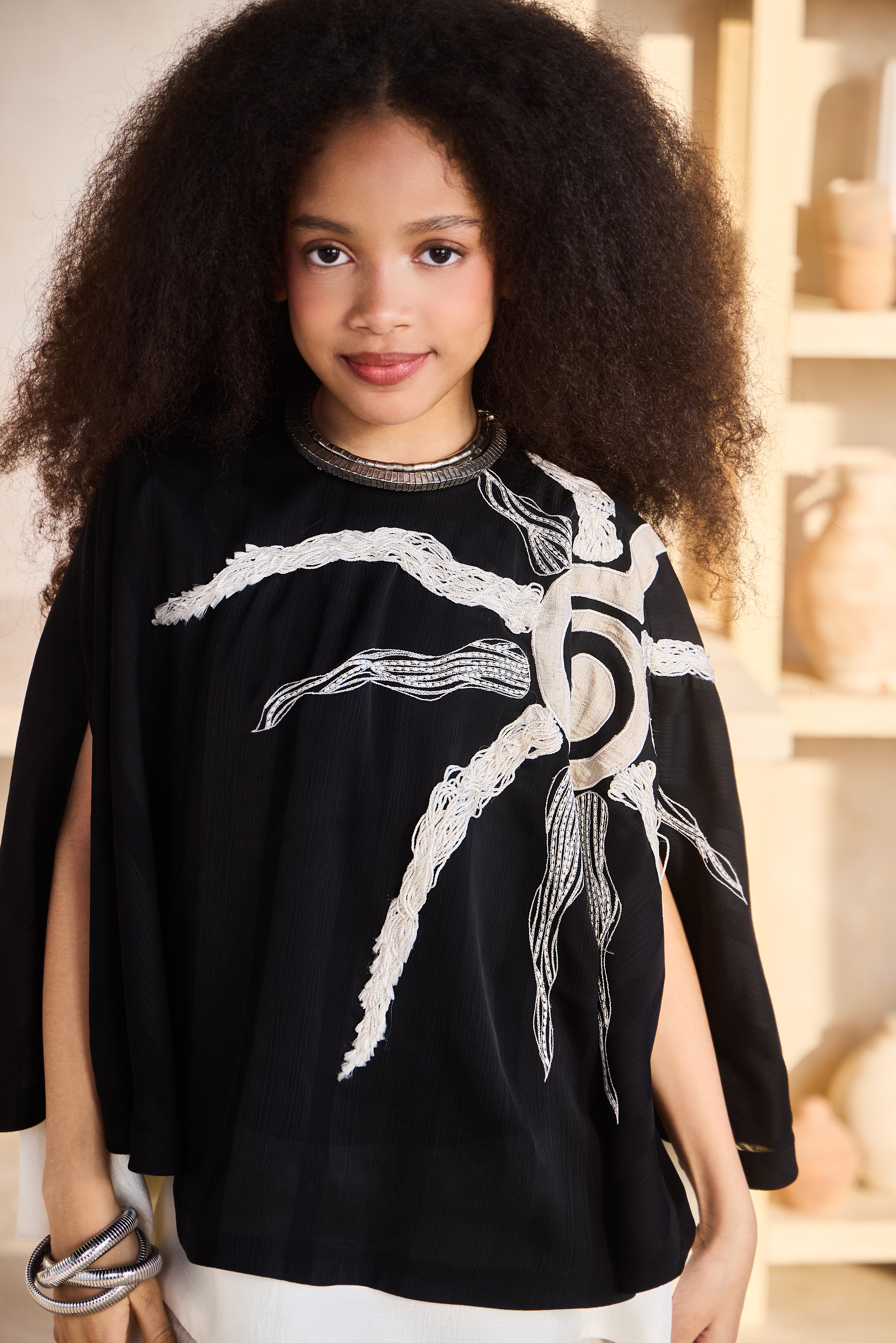 Marisol Black Cape with Beige Drape Skirt (Set of 2)