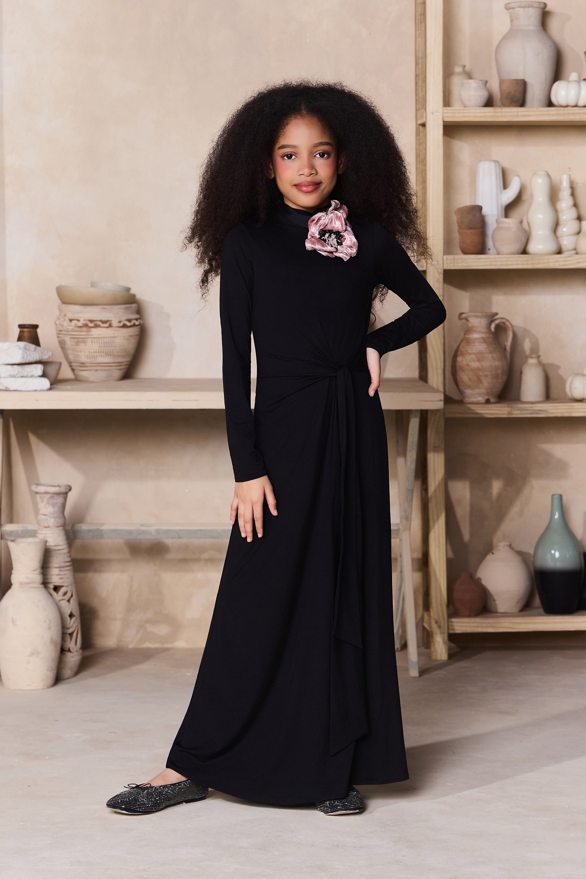 Libra Drape Dress with Velvet Rose Necklace (Set of 2)