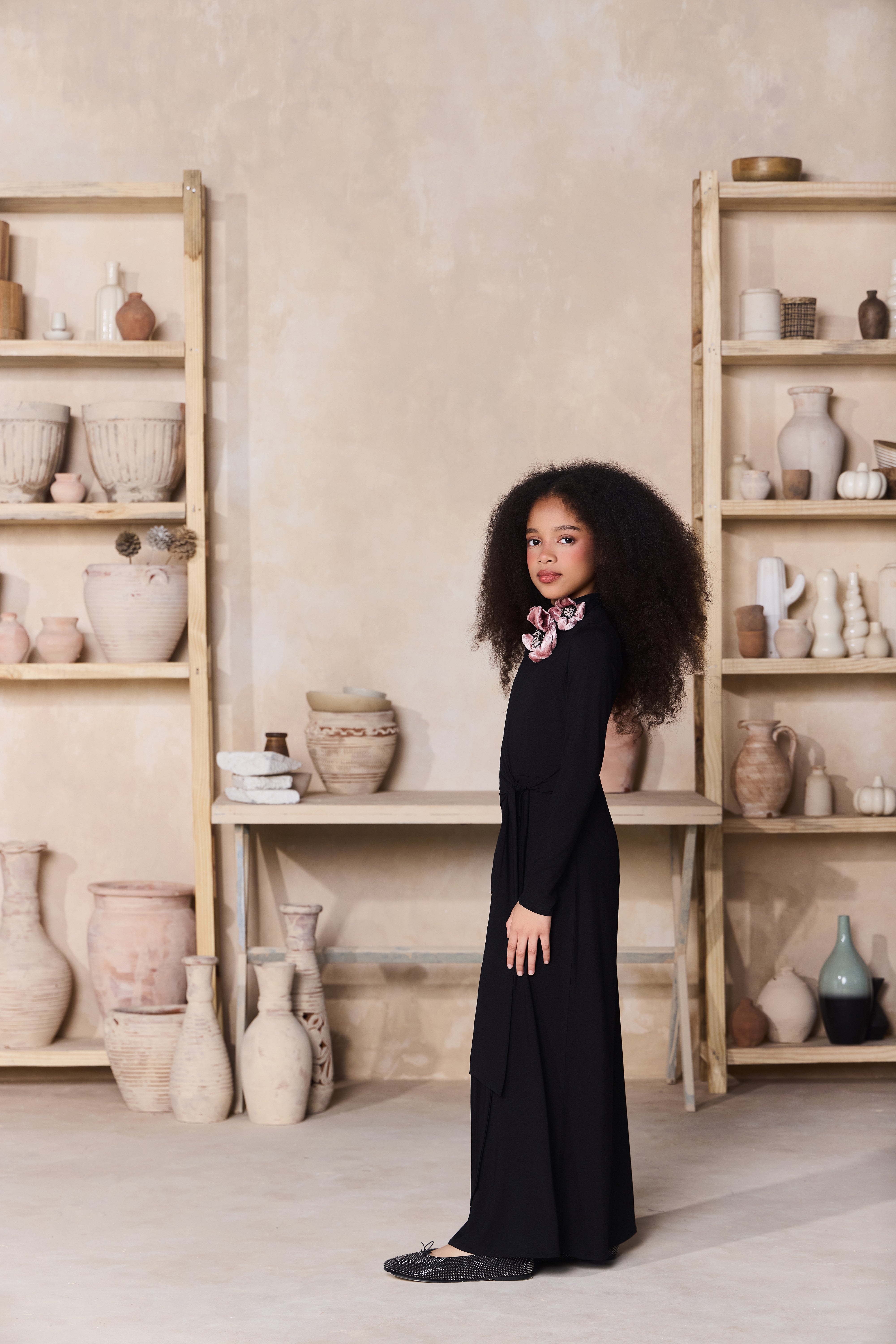 Libra Drape Dress with Velvet Rose Necklace (Set of 2)