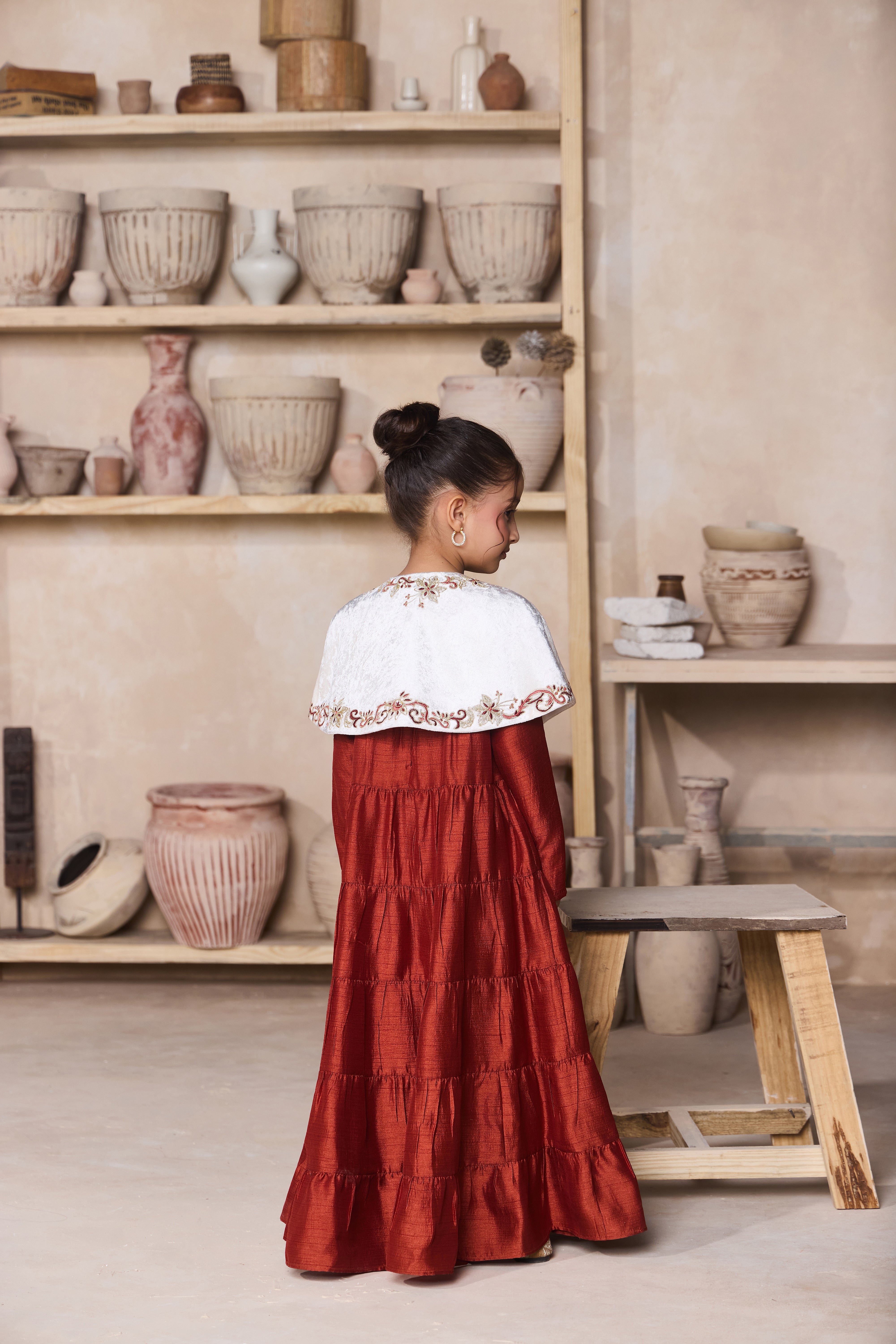 Saher Short Cape with Laiba Jalabiya Rust Brown (Set of 2)