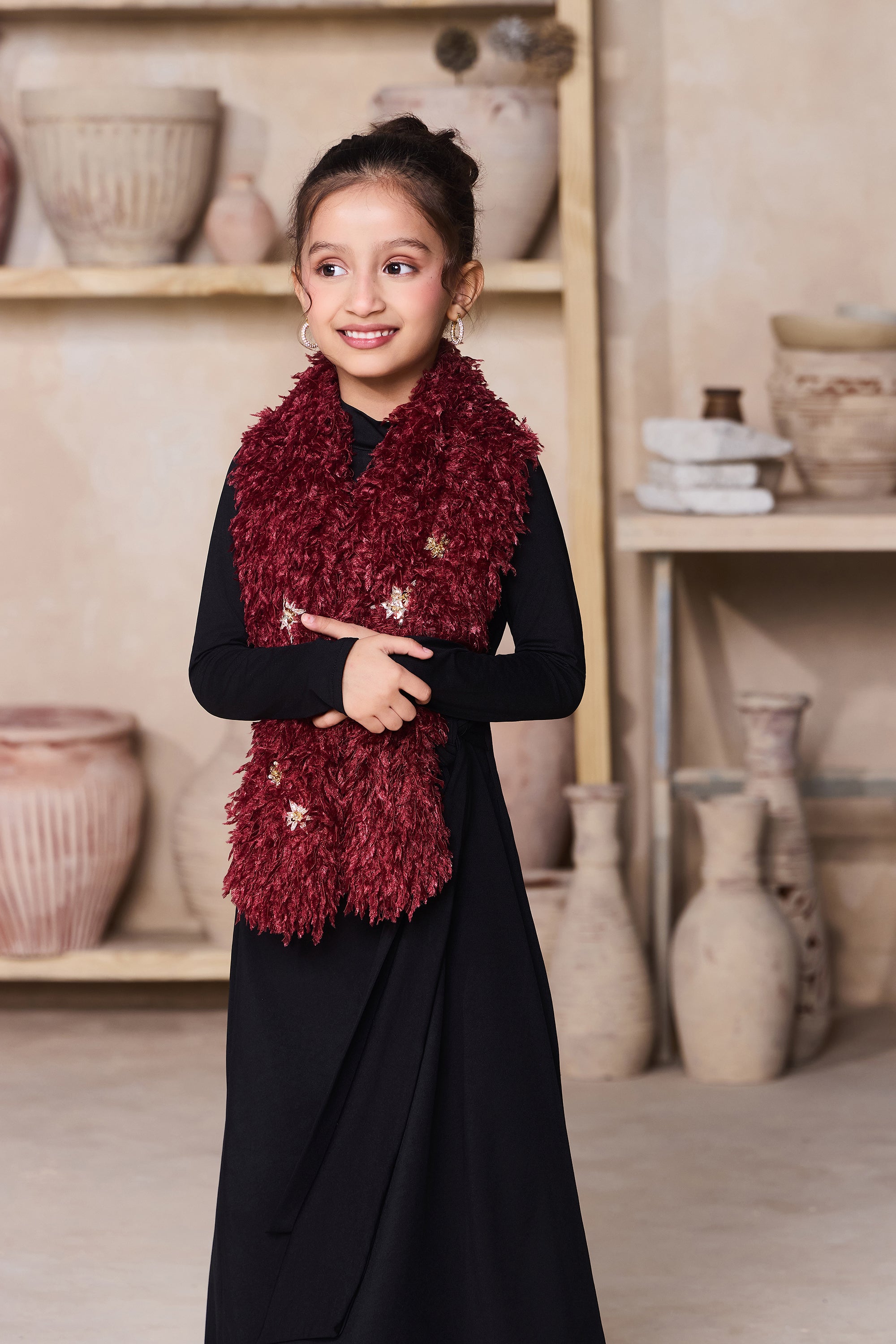 Libra Drape Dress with Berry Fluff Scarf (Set of 2)