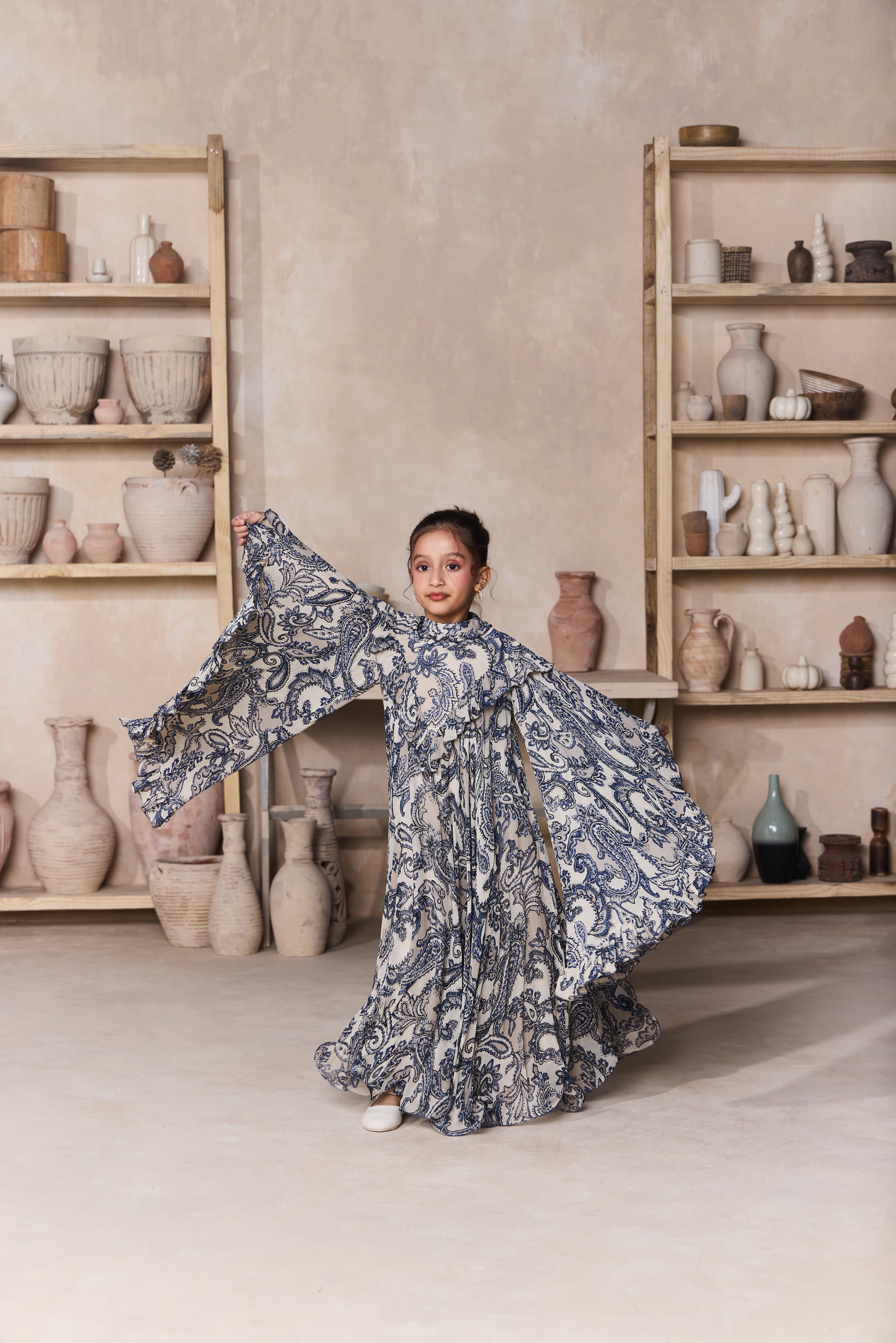 Paisley Printed Ruffle Kaftan Dress