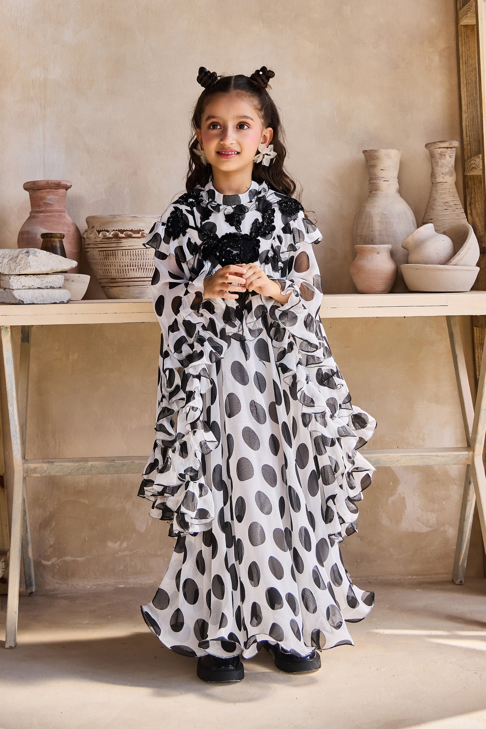 Ruffle Polka Dot Kaftan Dress