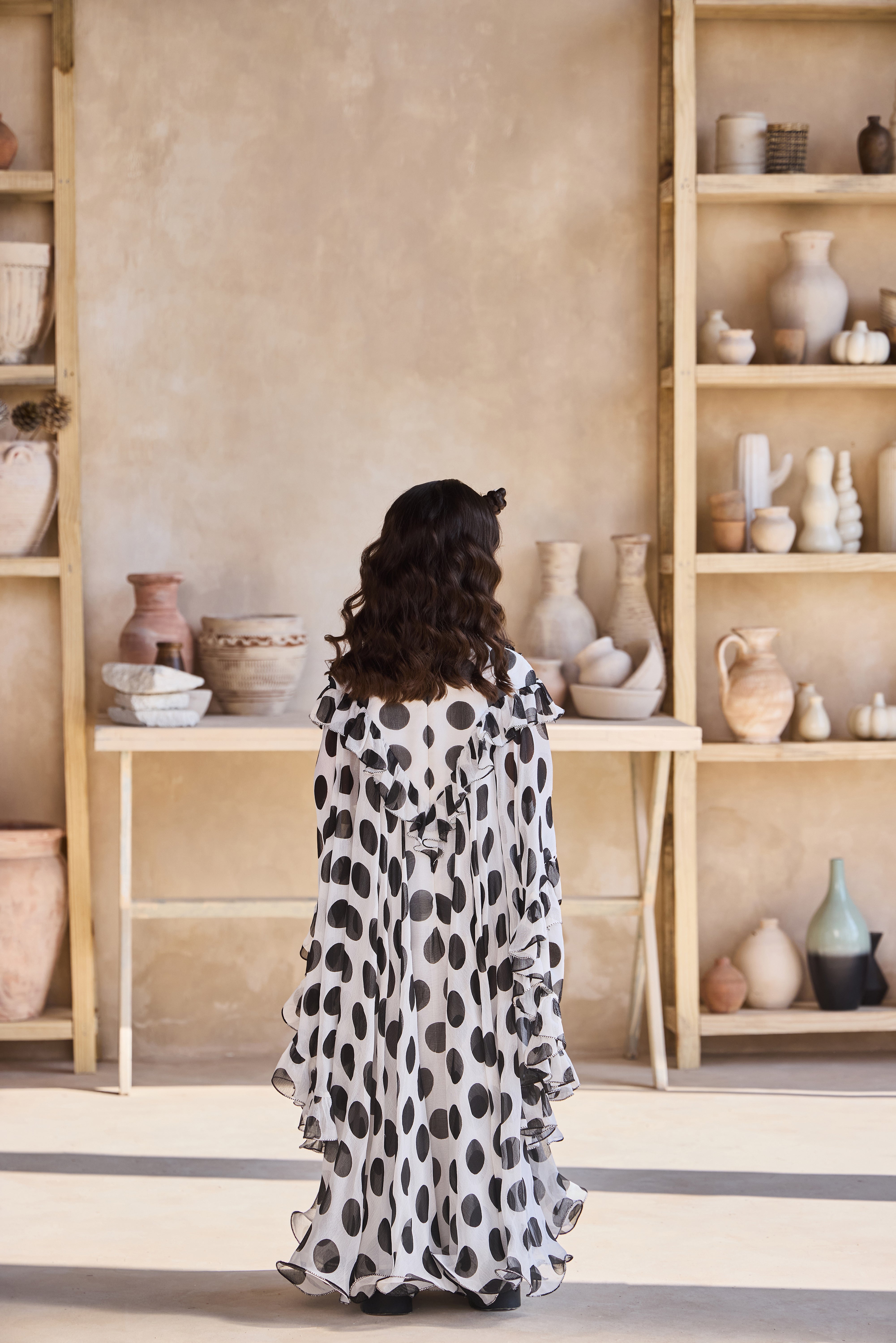 Ruffle Polka Dot Kaftan Dress