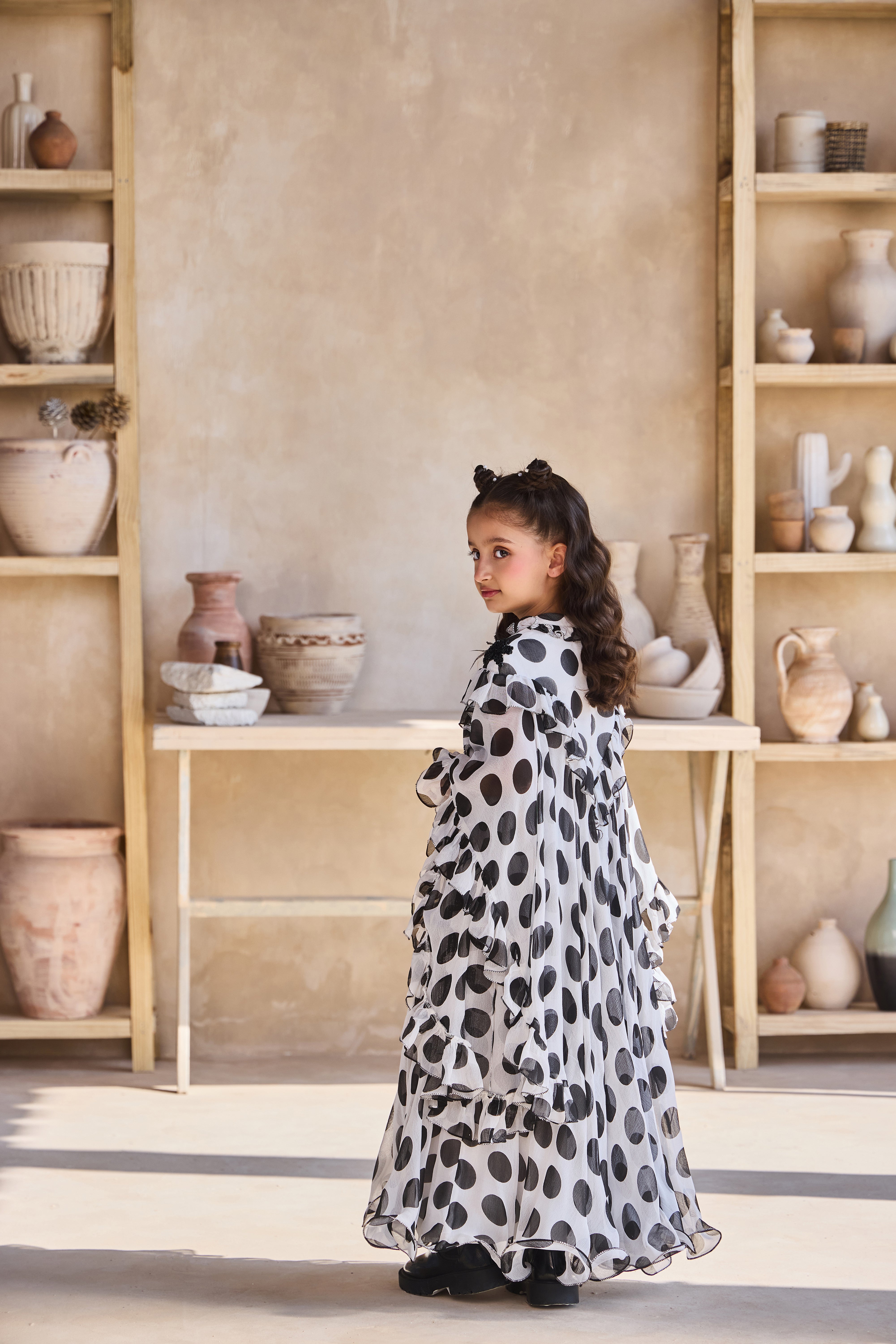 Ruffle Polka Dot Kaftan Dress