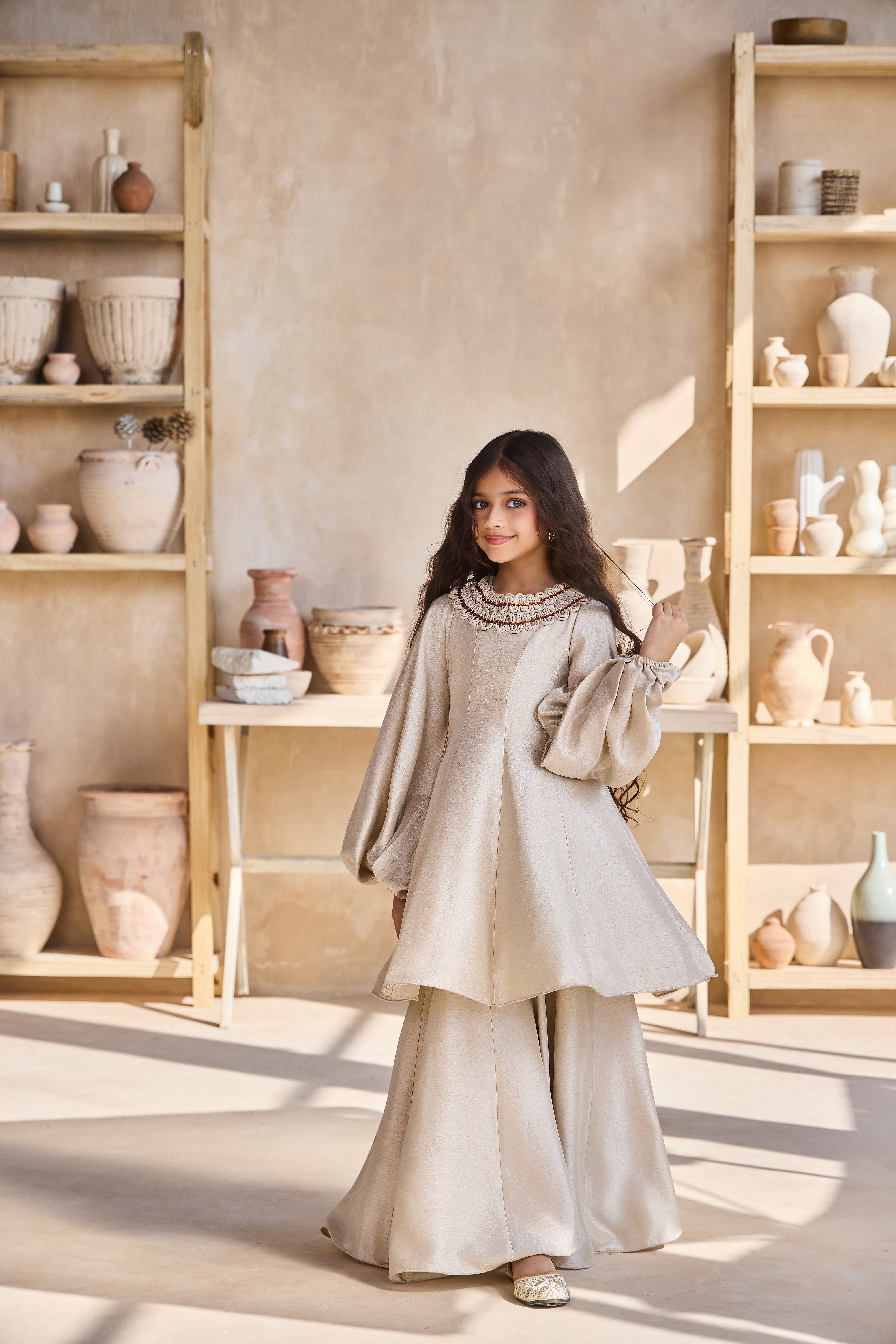 Nami Beige Dress with Berry Fluff Scarf (Set of 2)