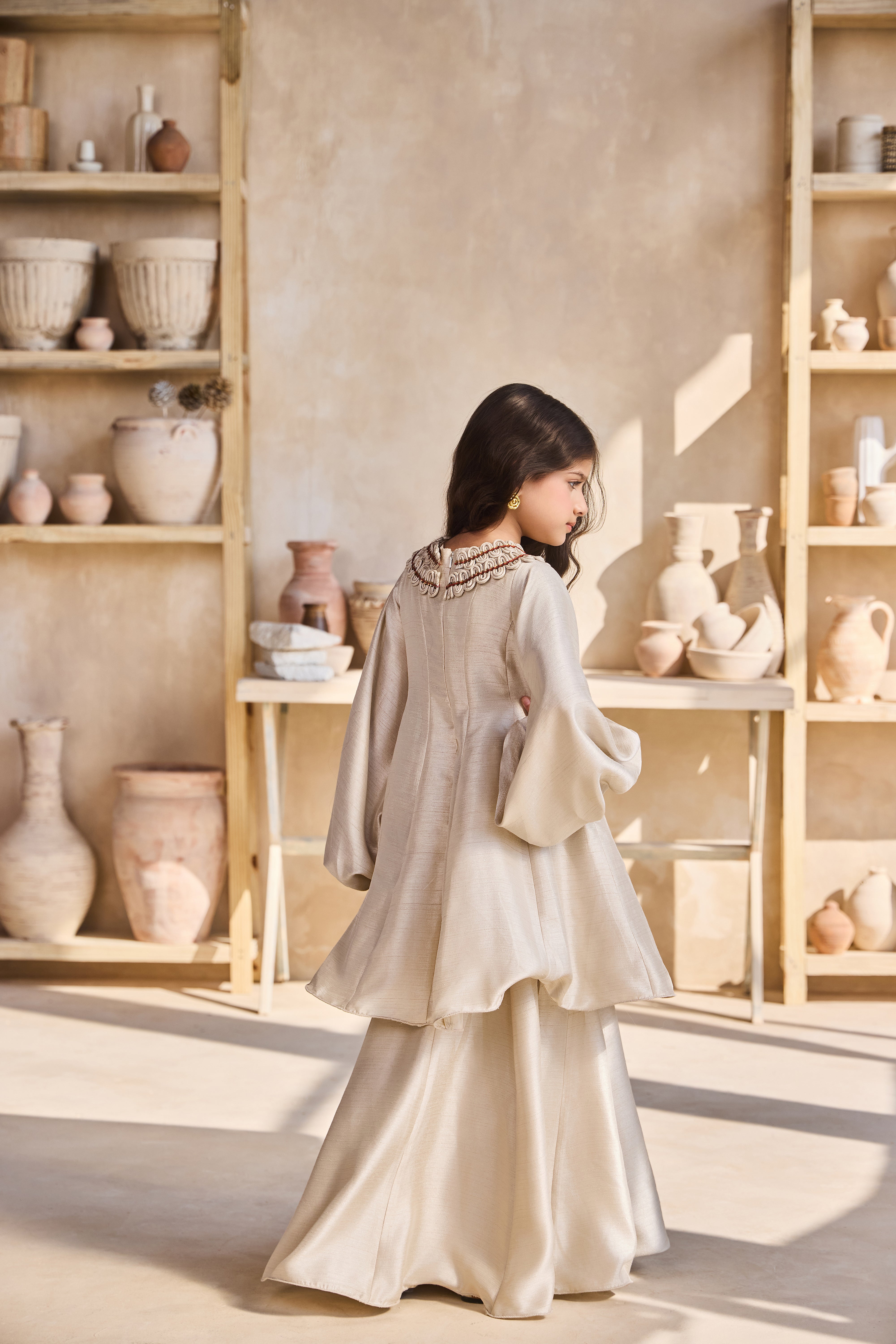 Nami Beige Dress with Berry Fluff Scarf (Set of 2)