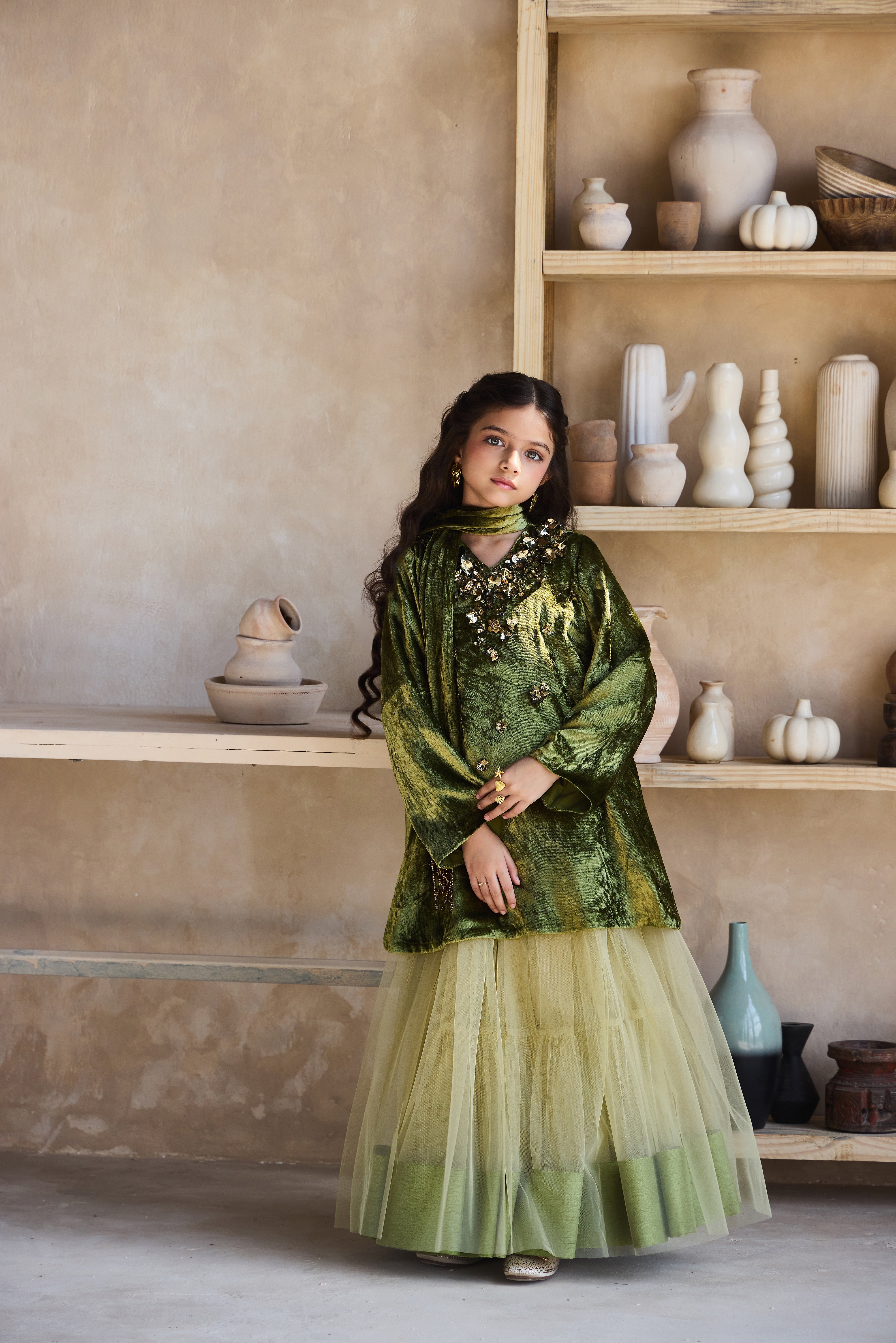 Olive Green Tassel Scarf