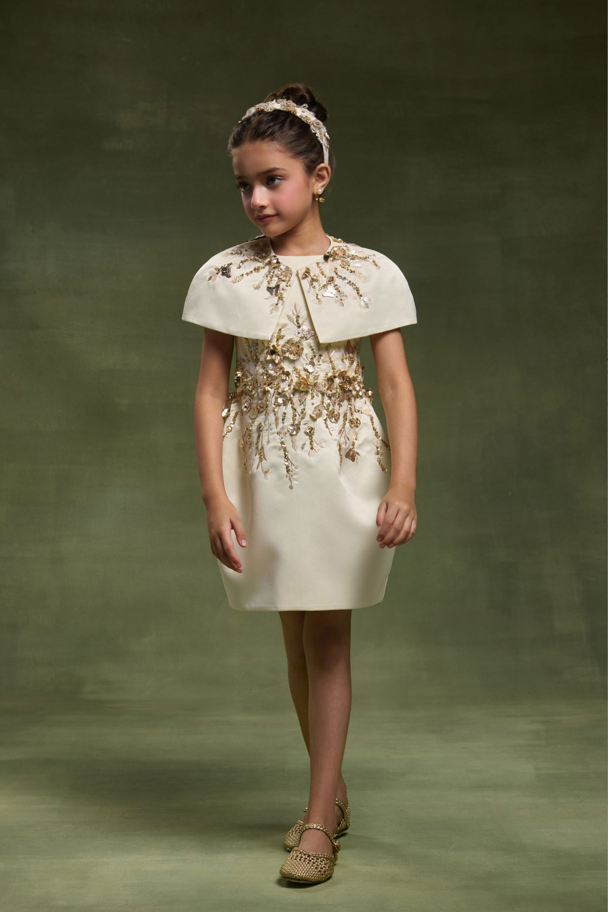 The Celestia Gold Dress with Cape (Set of 2)