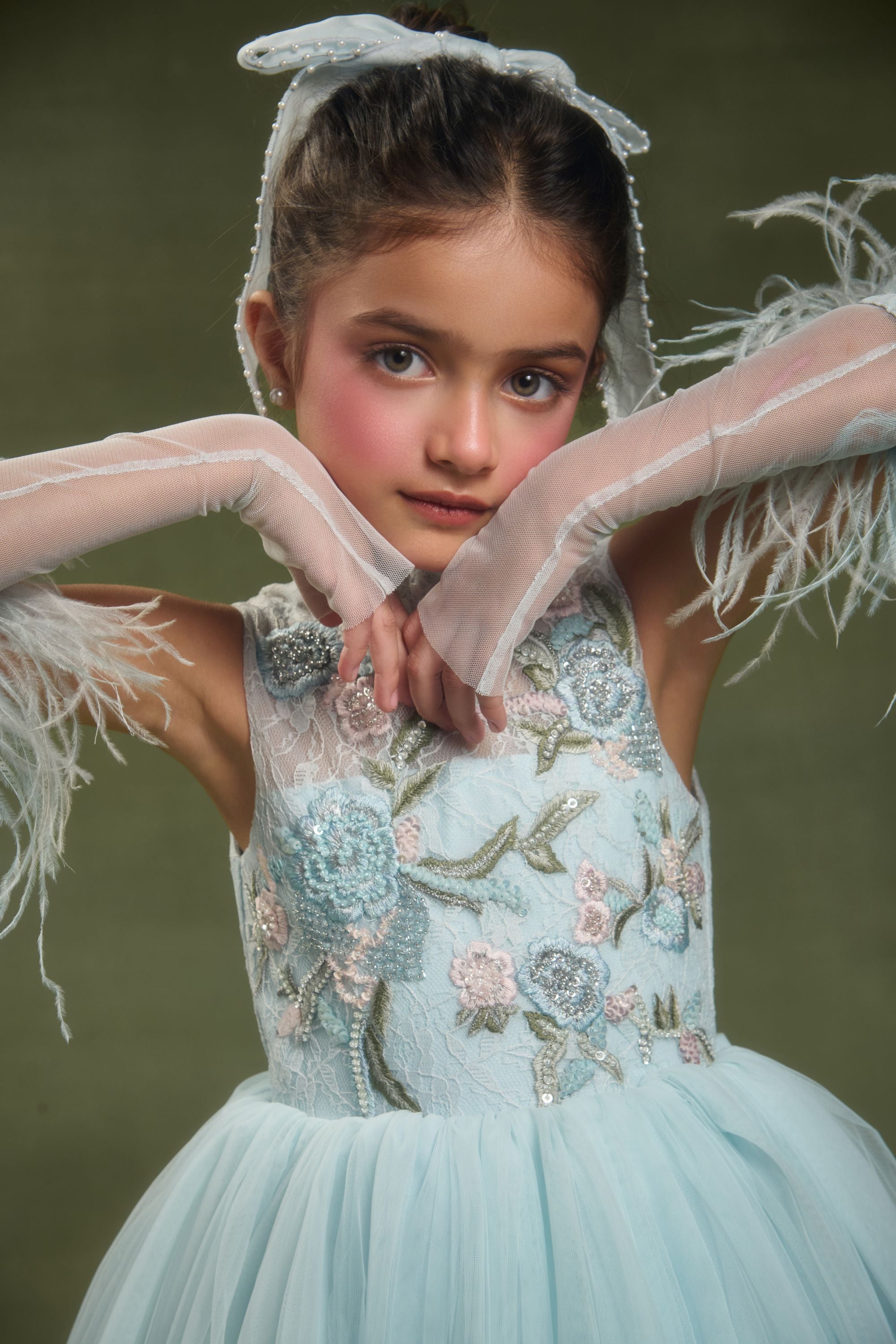 Blue Feather Gloves