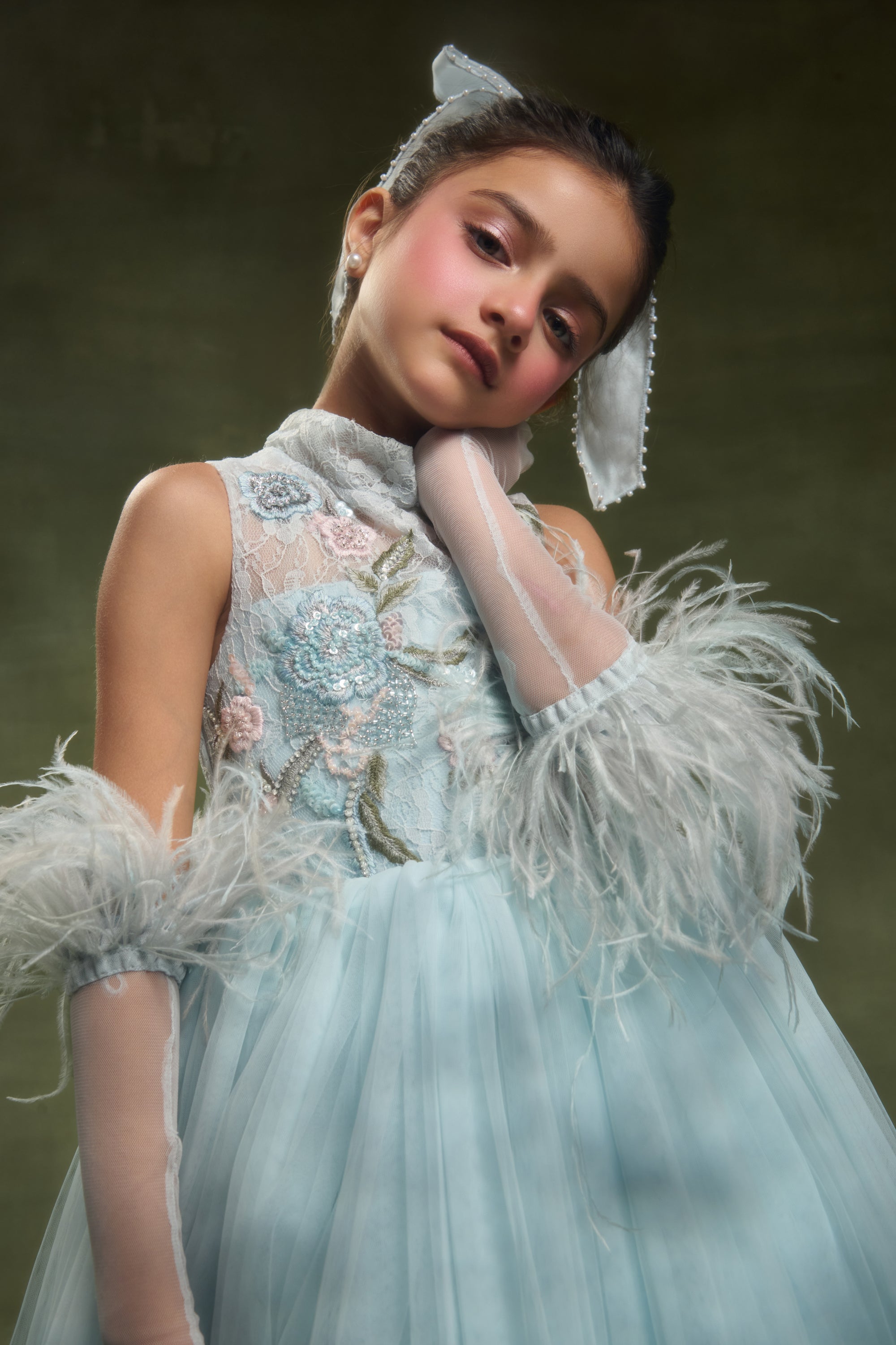 Blue Feather Gloves