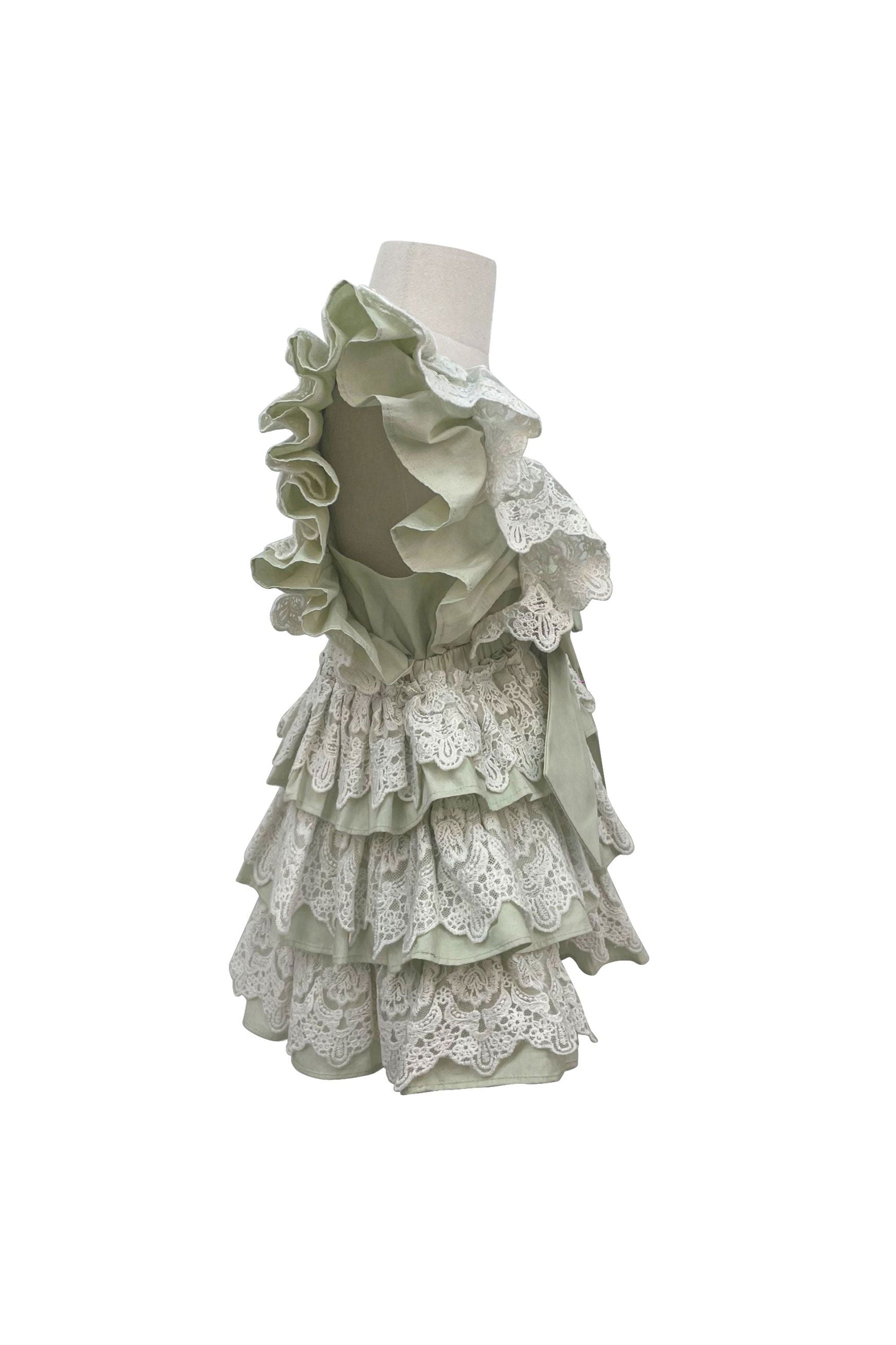 The Lacy Cotton Frill Dress (Green)