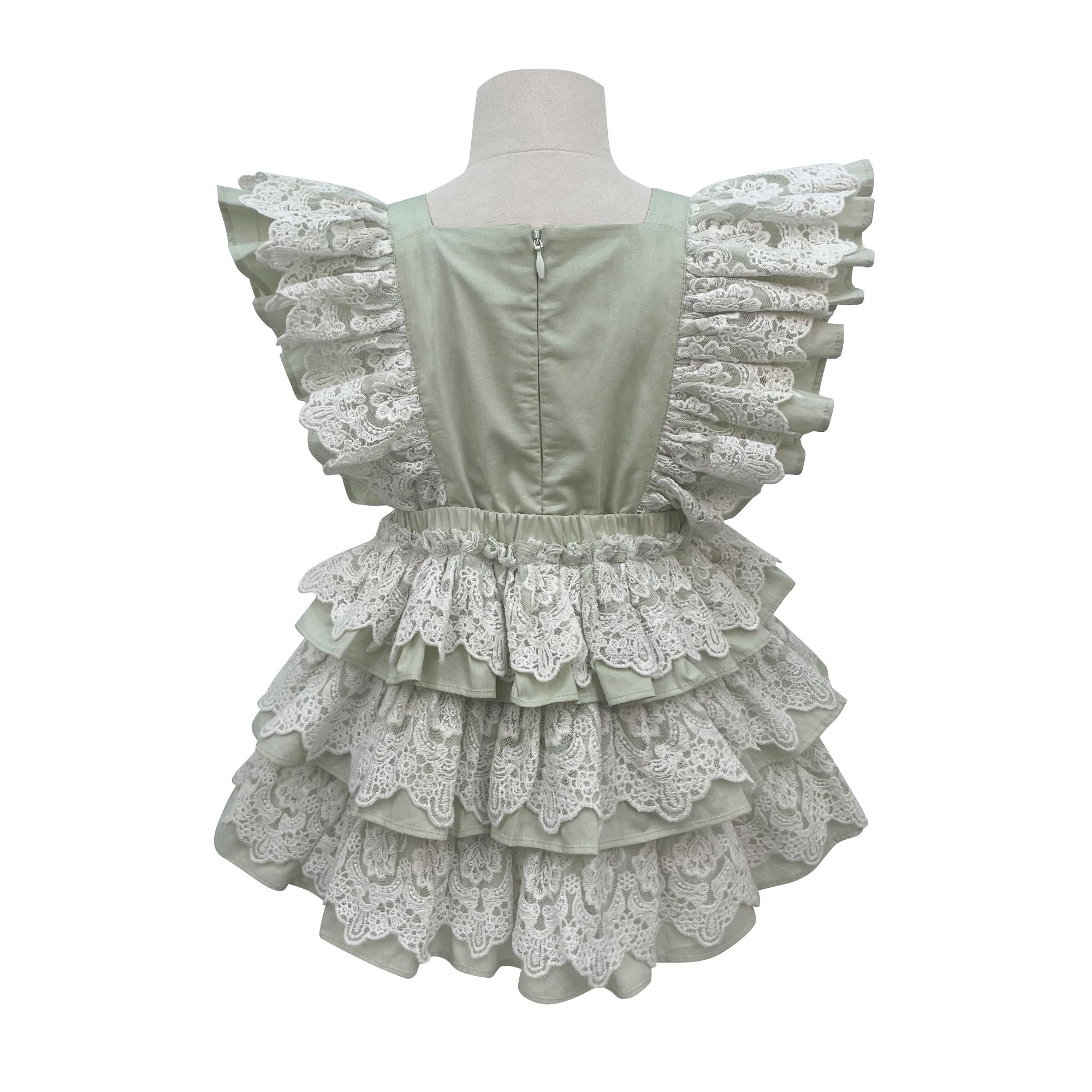 The Lacy Cotton Frill Dress (Green)