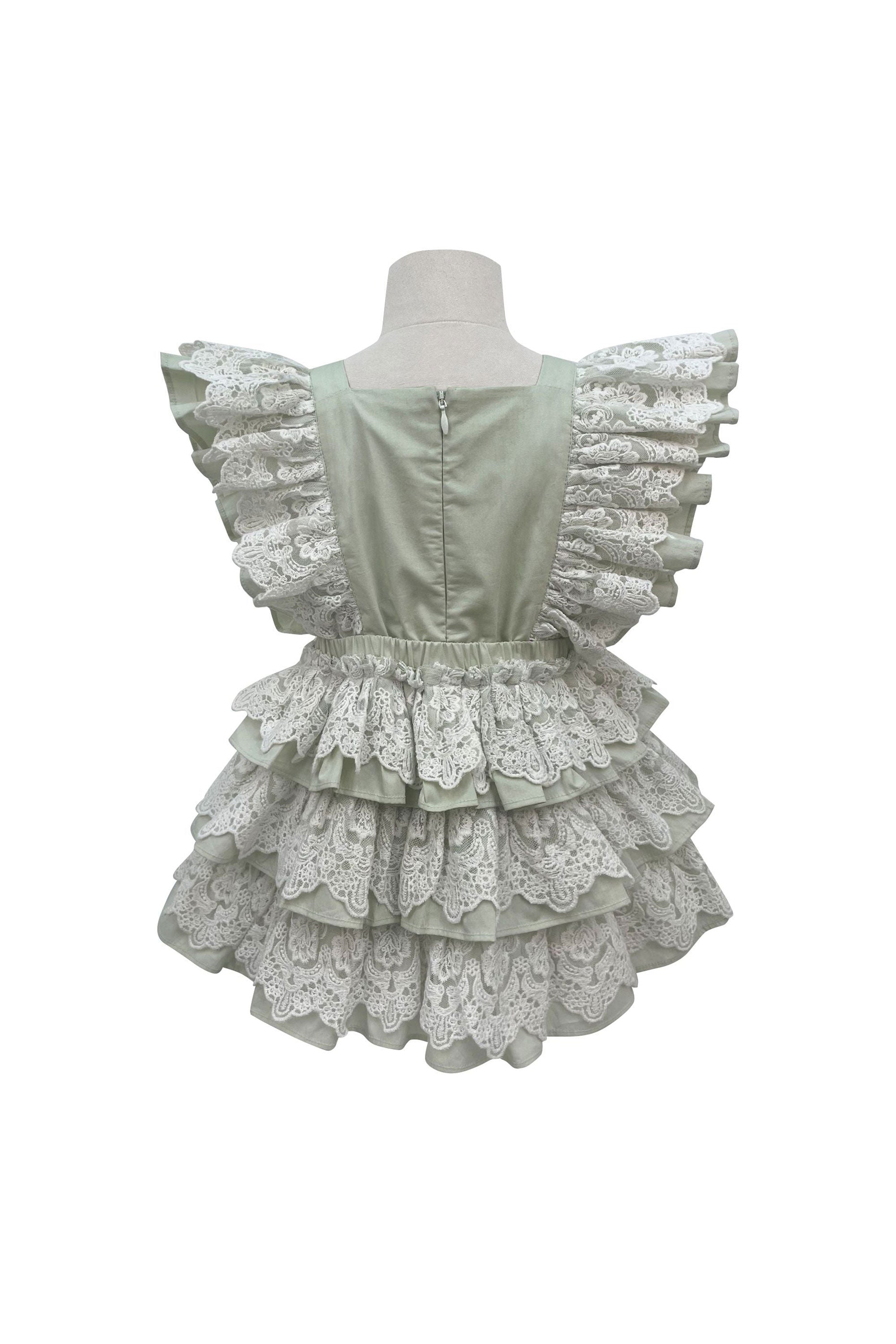 The Lacy Cotton Frill Dress (Green)
