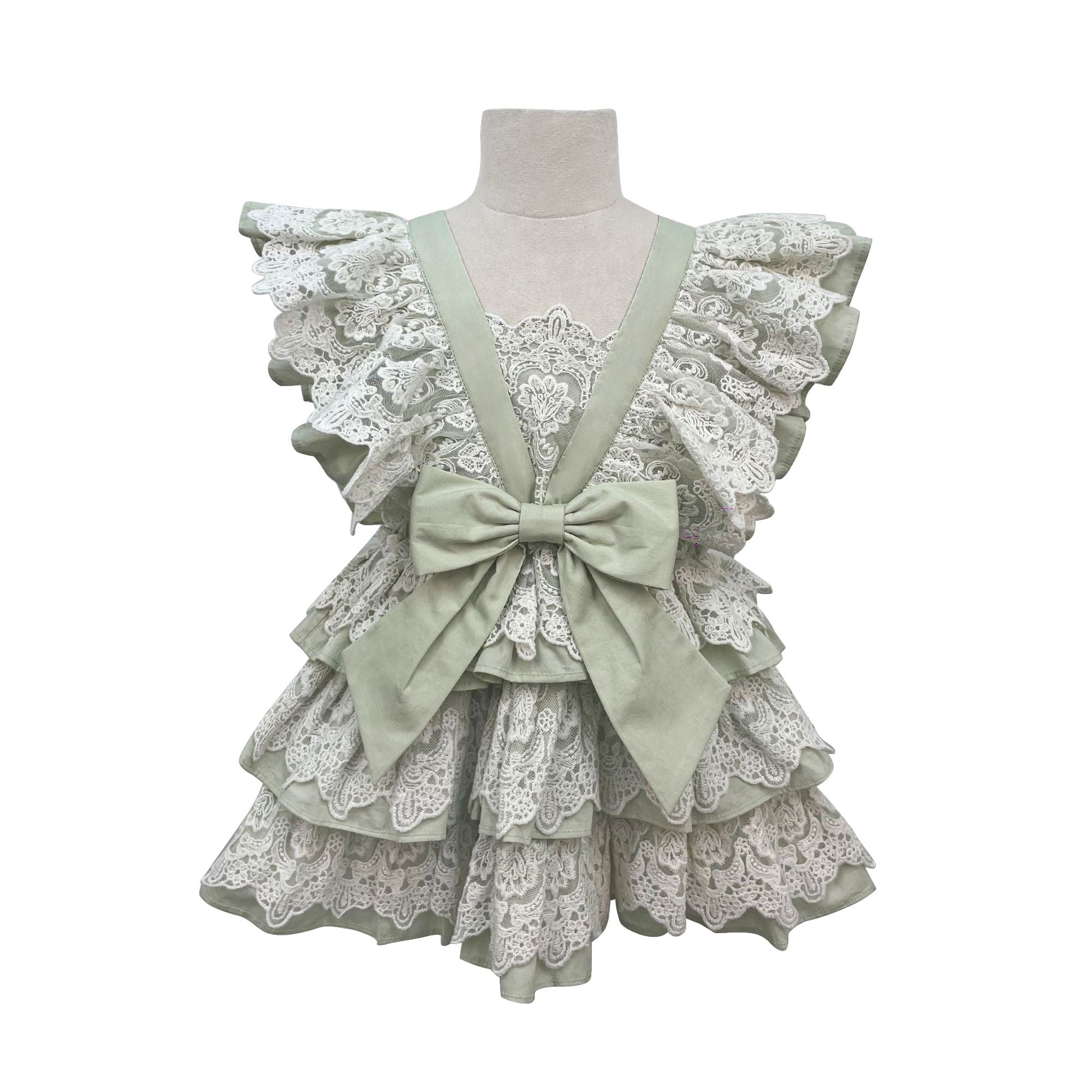 The Lacy Cotton Frill Dress (Green)