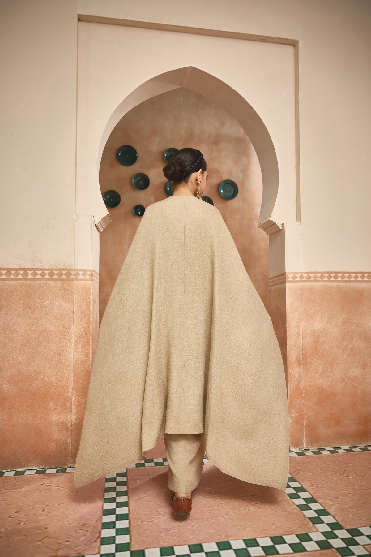 The Amal Draped Beige Cape Dress