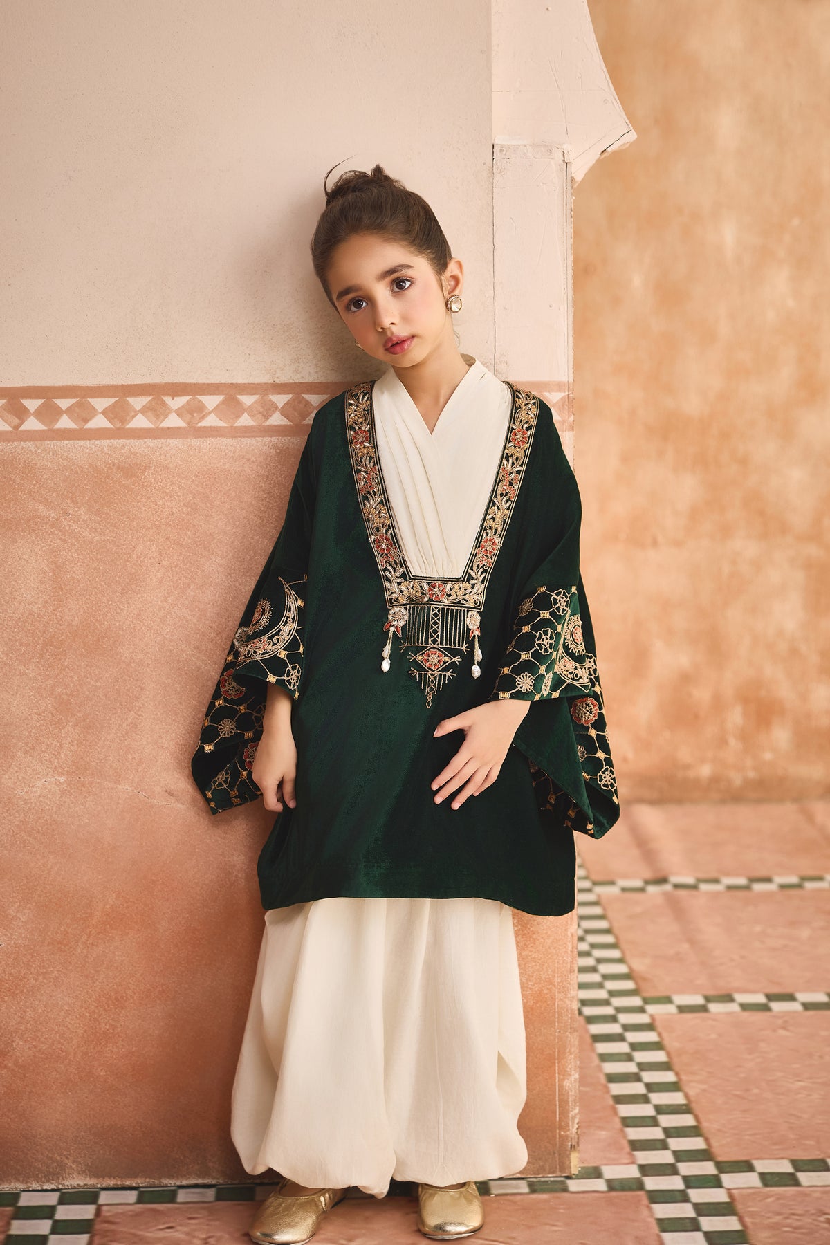 The Emerald Mosaic Velvet Tunic with Dhoti