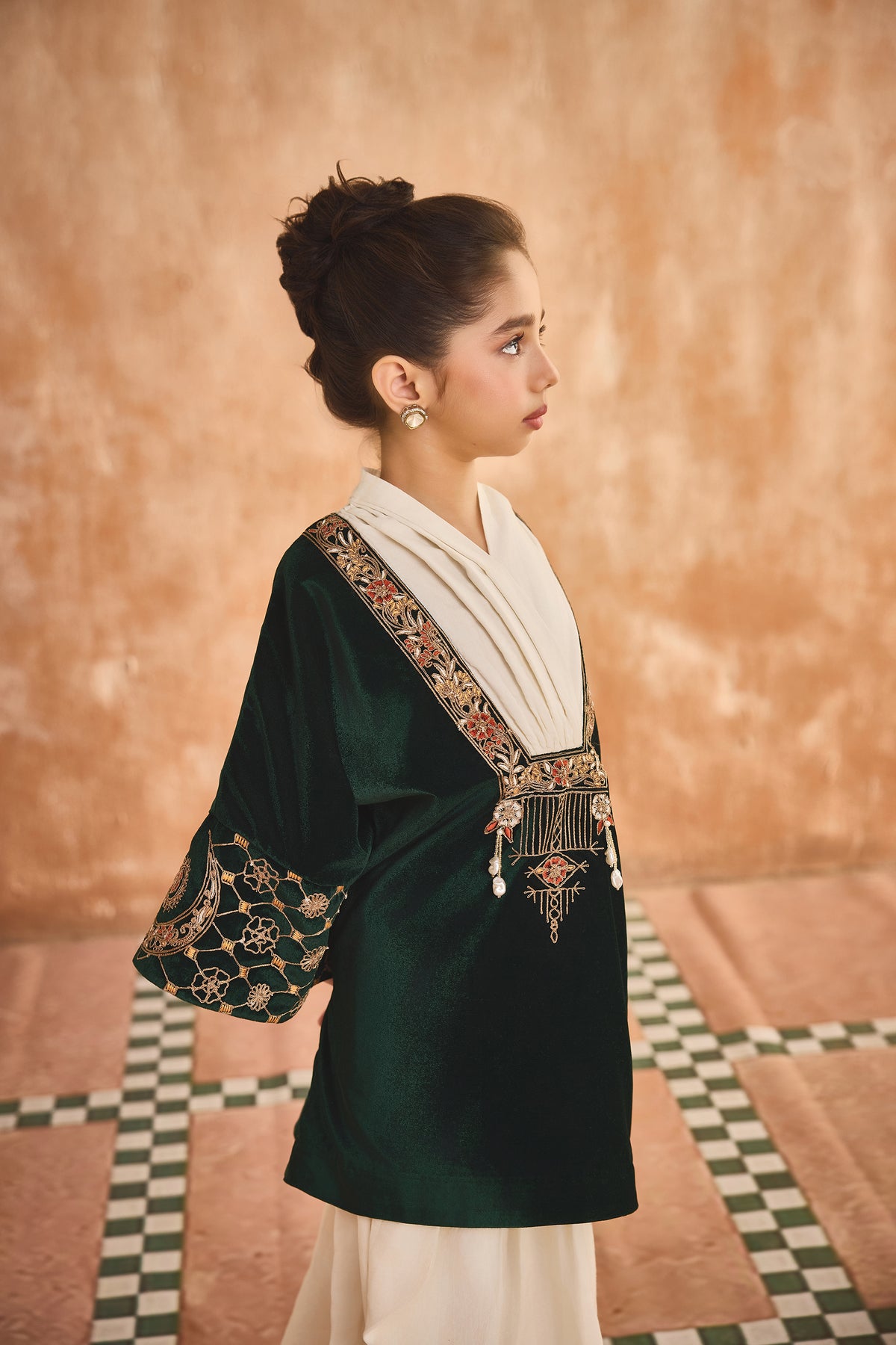 The Emerald Mosaic Velvet Tunic with Dhoti