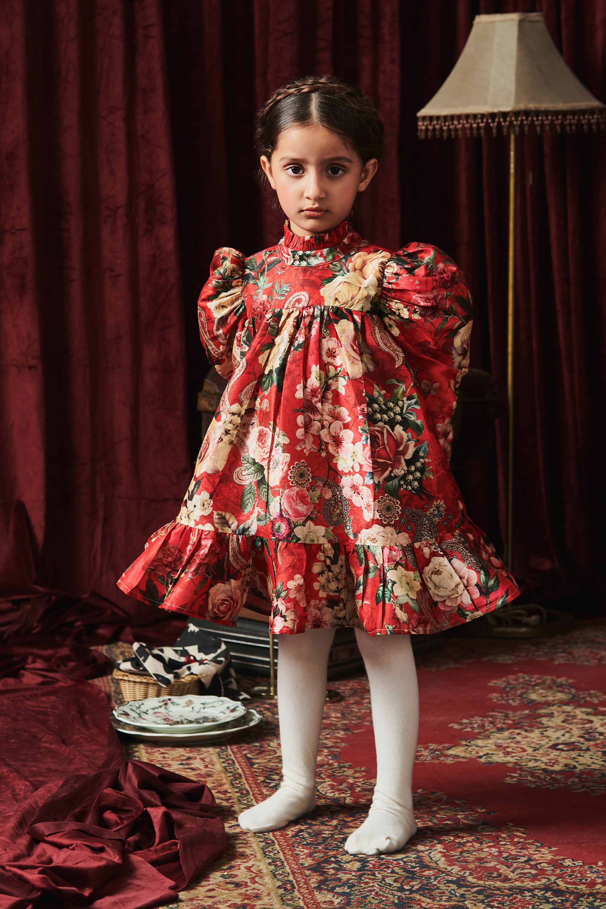 Red Floral Betty Dress Full Sleeves