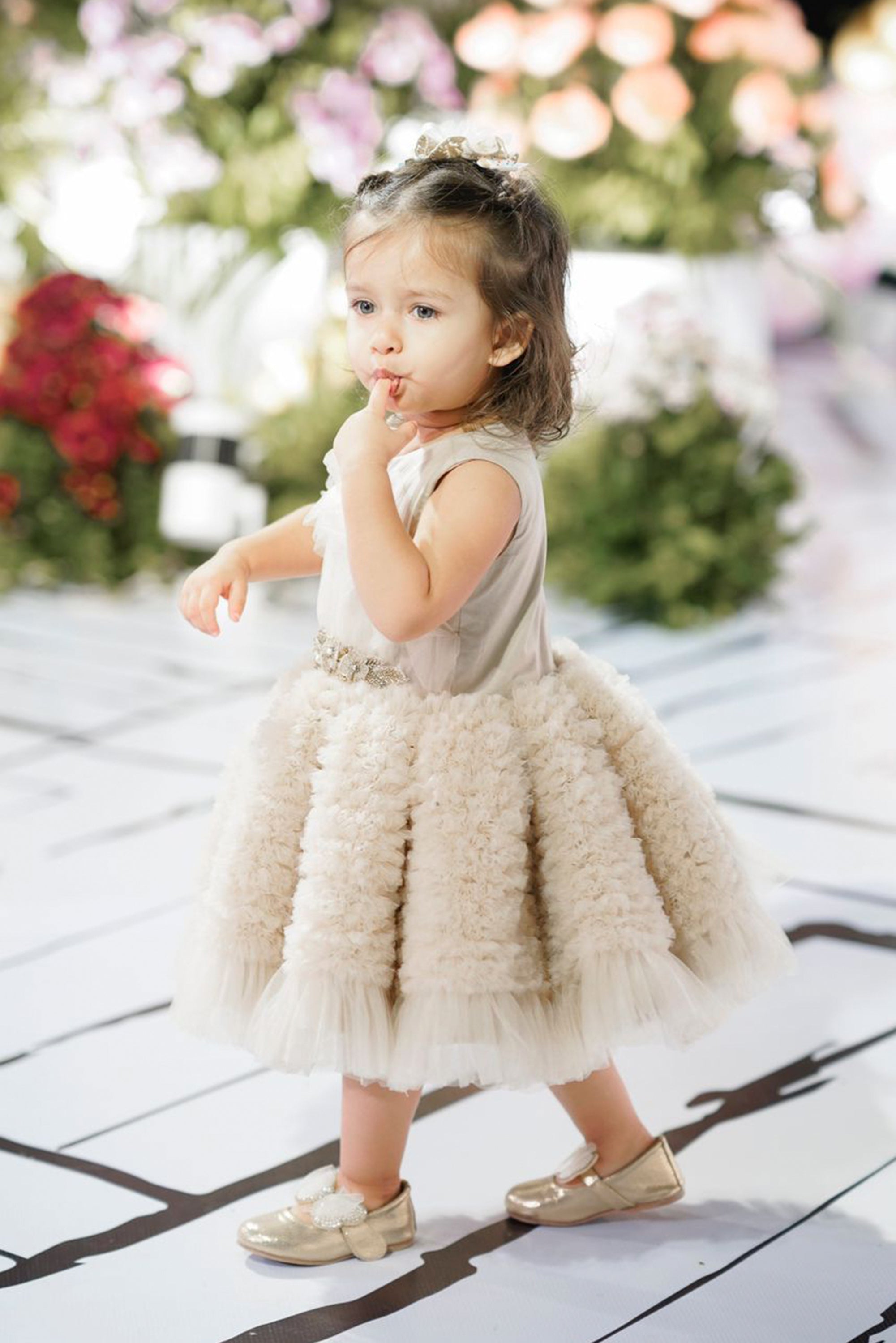 The Embellished Ariel Tulle Dress (Beige)