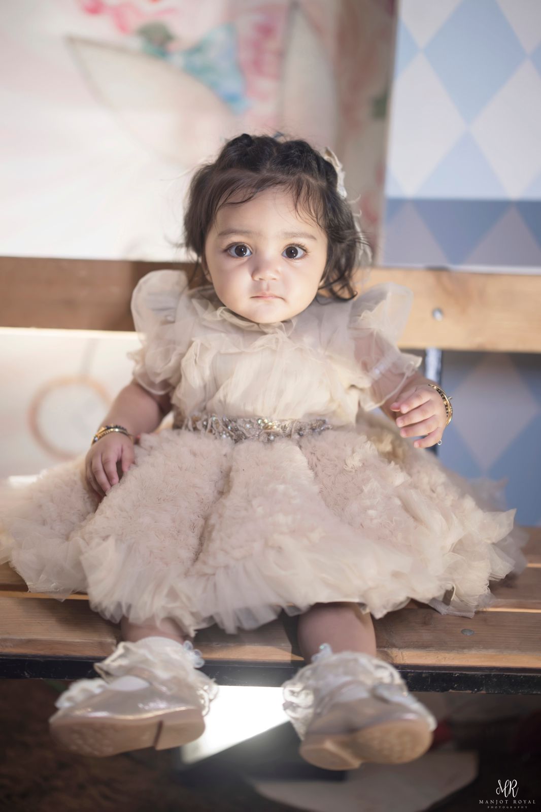 The Embellished Ariel Tulle Dress with Sleeves (Beige)