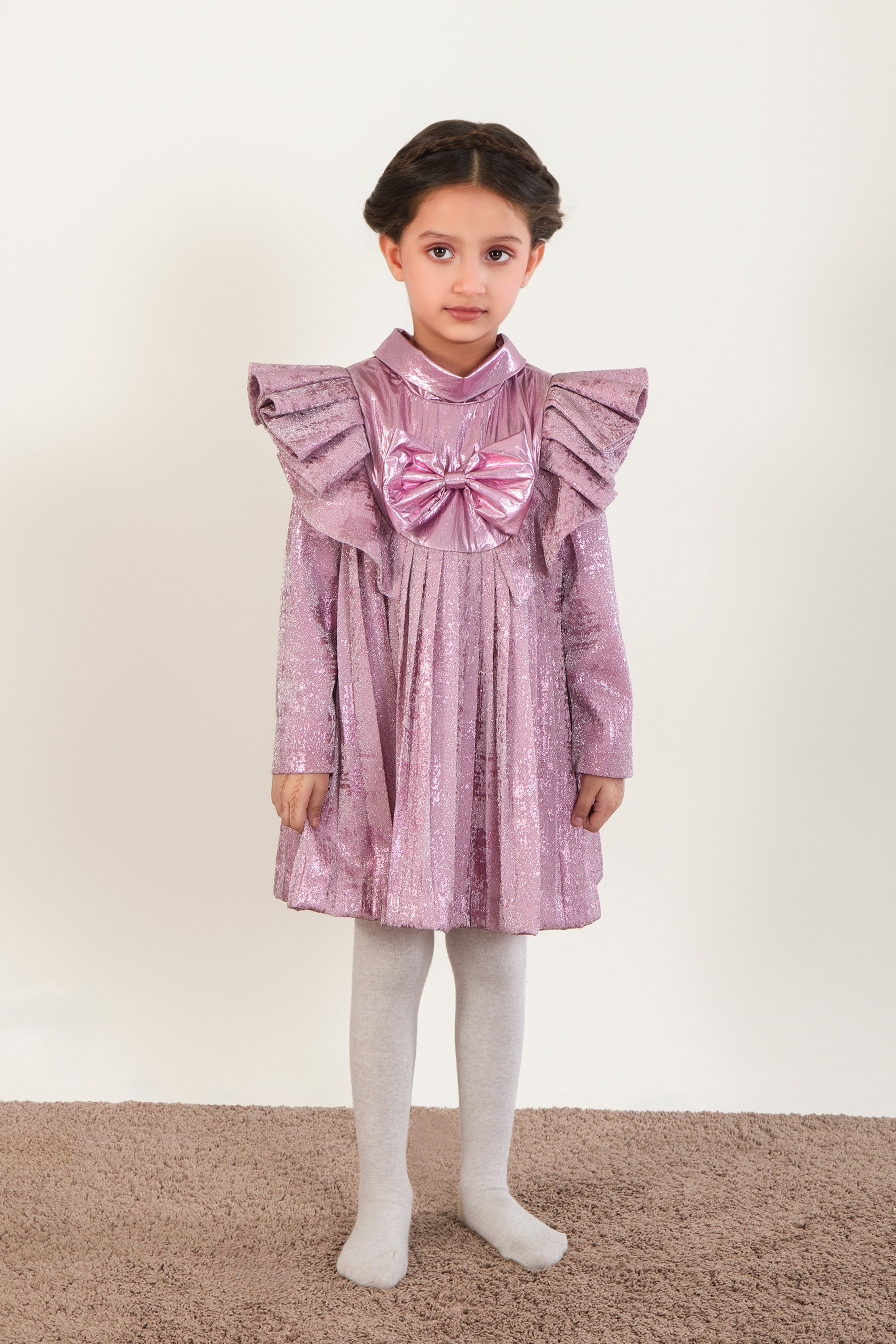 Pleated Foil Full Sleeves Dress